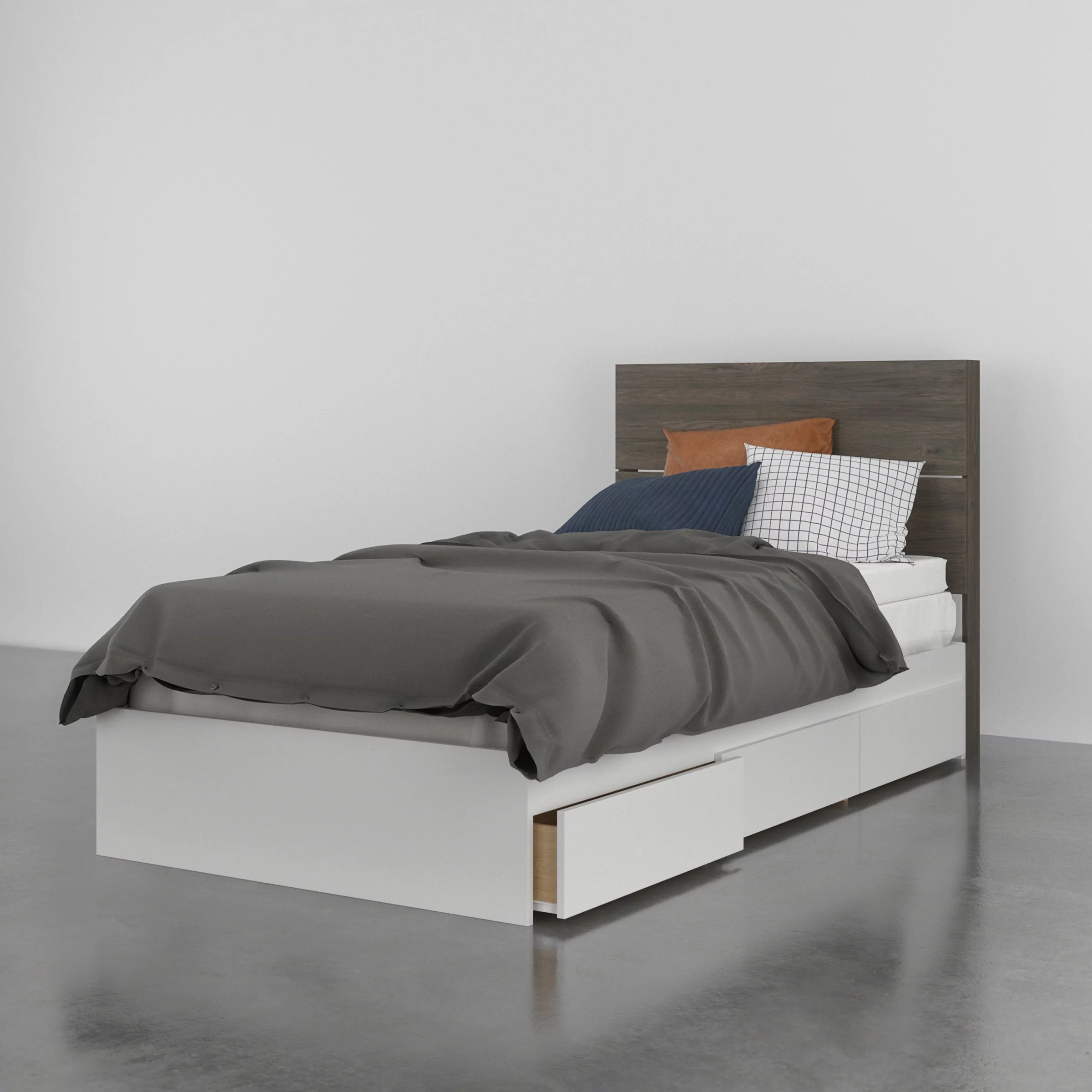 Nexera Milton 2 Piece Twin Size Bedroom Set, Bark Grey and White