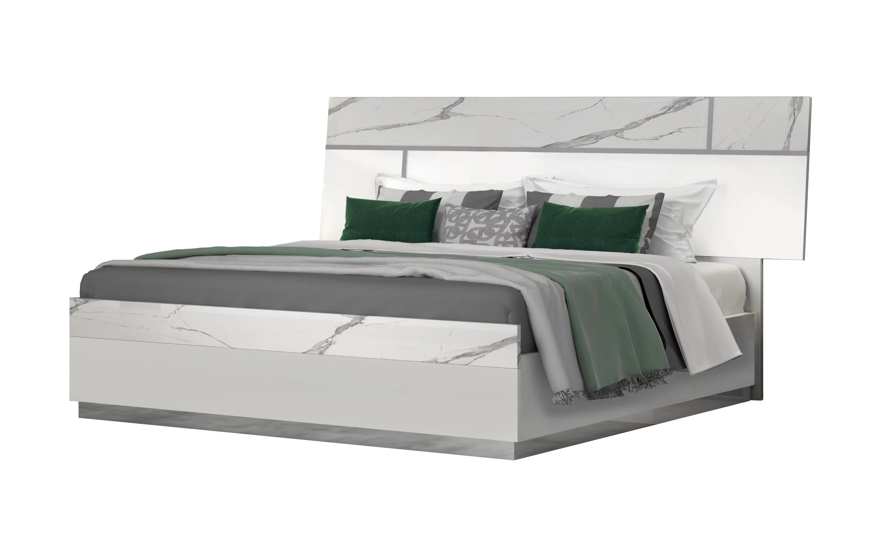 Carrara Marble Finish King Size Premium Bedroom Set 3Pcs Modern J&M Sunset
