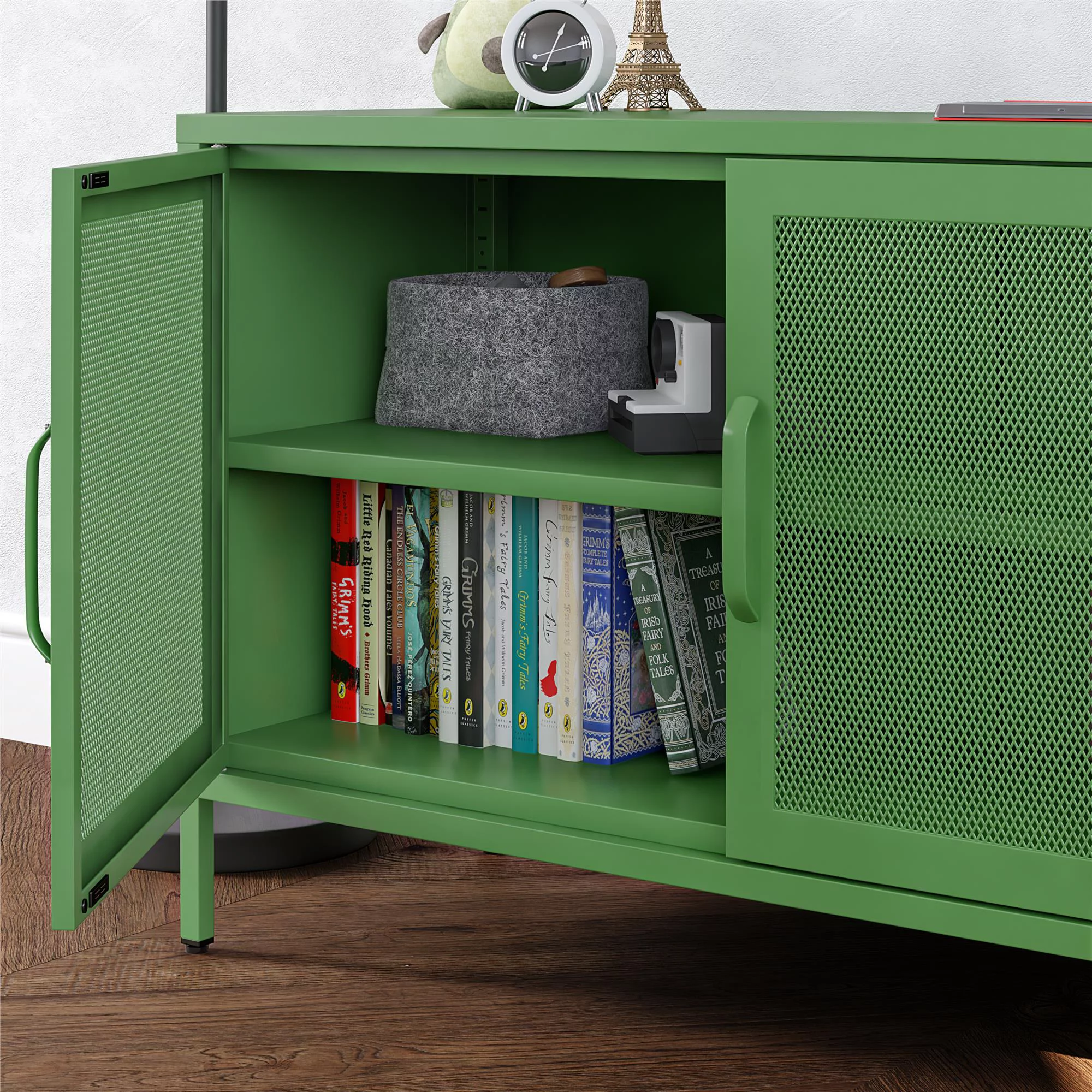 Teen Novogratz Channing 2 Door Storage Cabinet-Mesh Metal Locker, Kelly Green