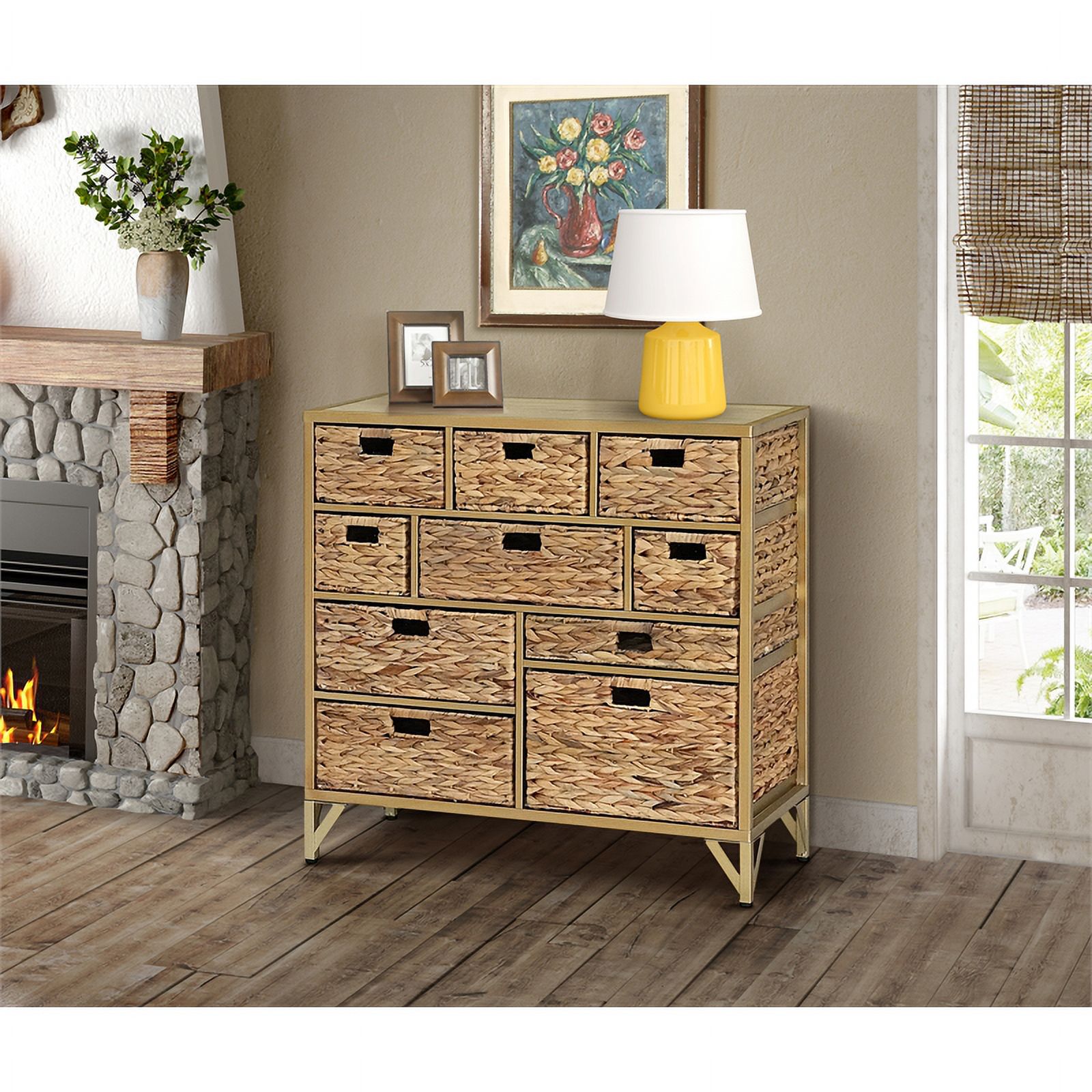 Gallerie Decor Rio 10-Drawer Transitional Metal Cabinet in Natural