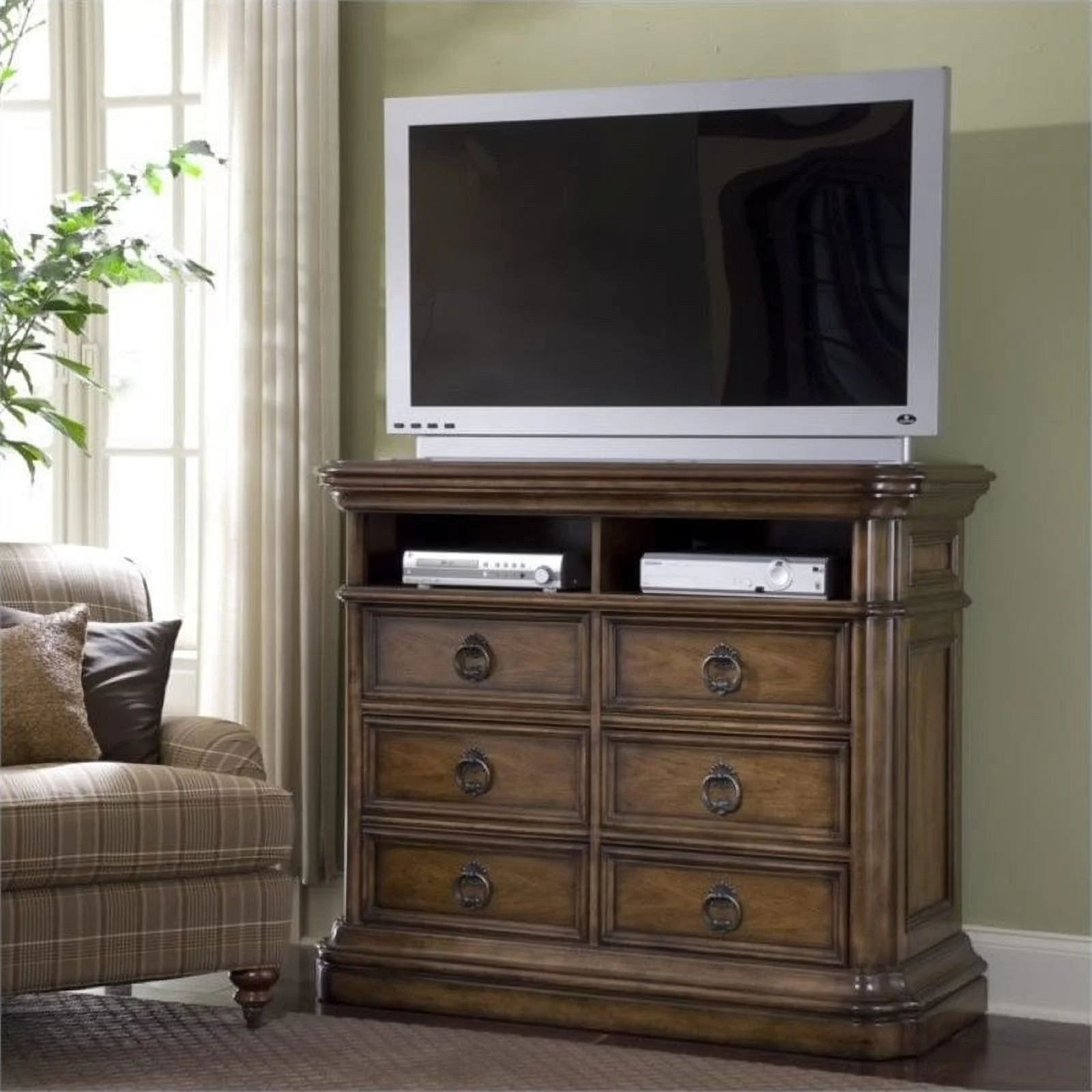 Beaumont Lane 6 Drawer Media Chest in Dark Wood