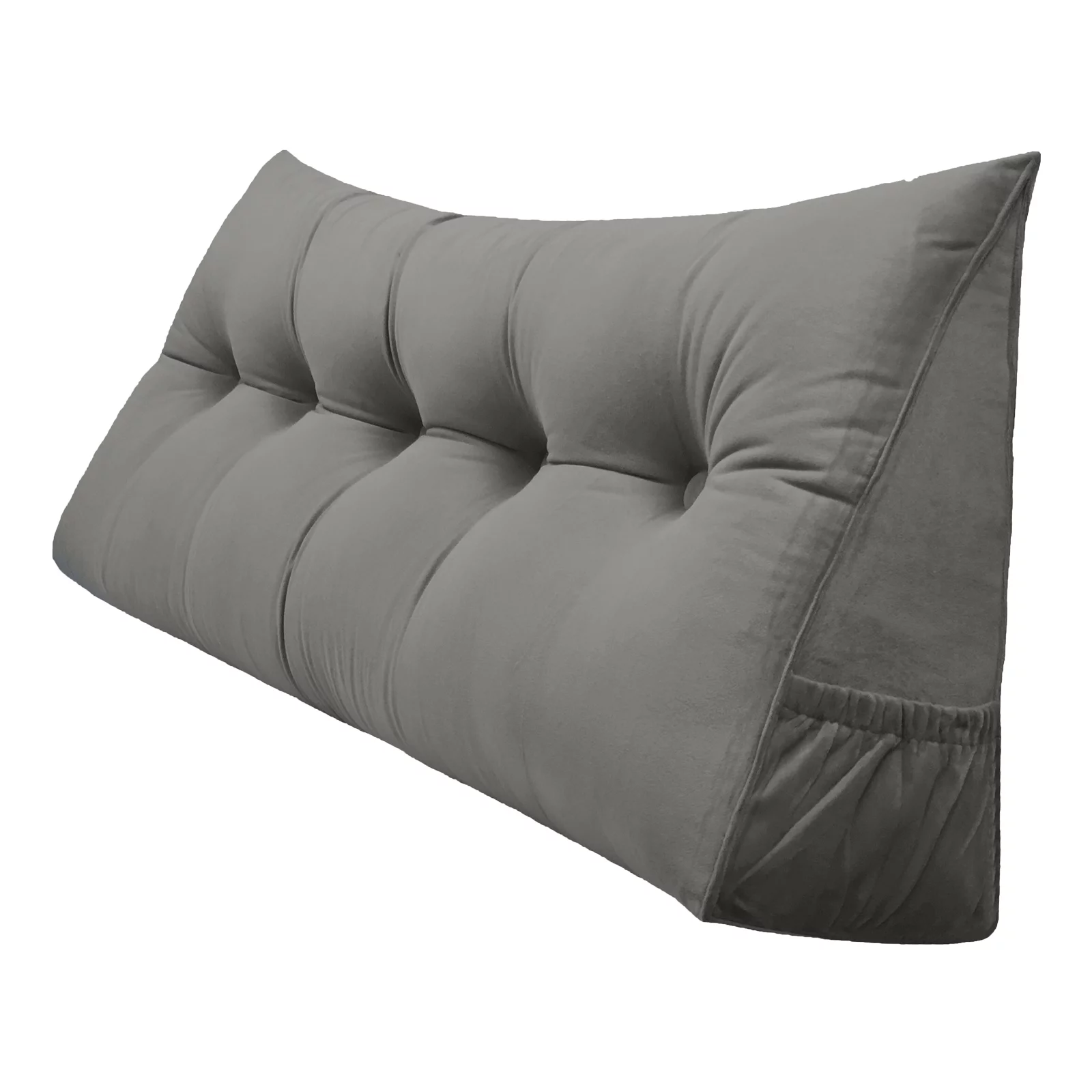 PEACHWELL Triangular Reading Bed Rest Pillow Large Bolster Cushion Headboard Backrest Wedge Pillow with Removable Cover and Two Large Side Pockets Grey California King 71 inches