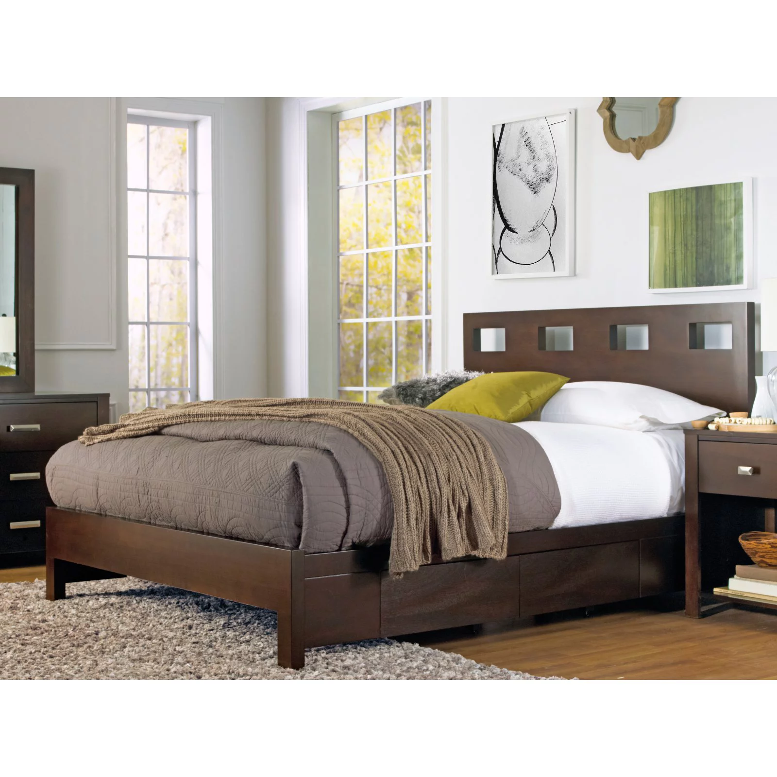 Modus Furniture Riva Wood Storage Bed in Chocolate Brown