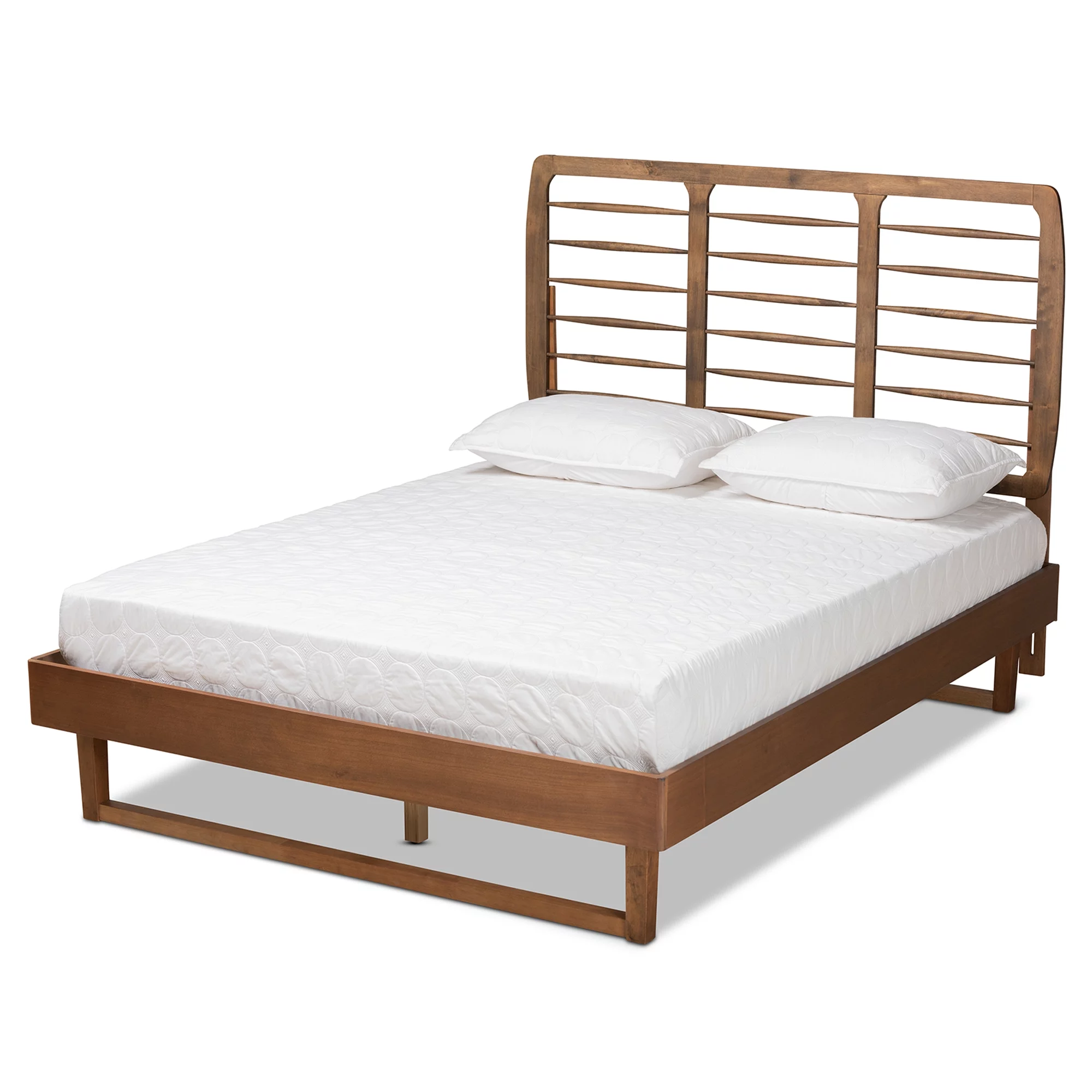 Baxton Studio Lucie Contemporary/Modern Engineered Wood Textured Platform Bed, Full, Walnut Brown