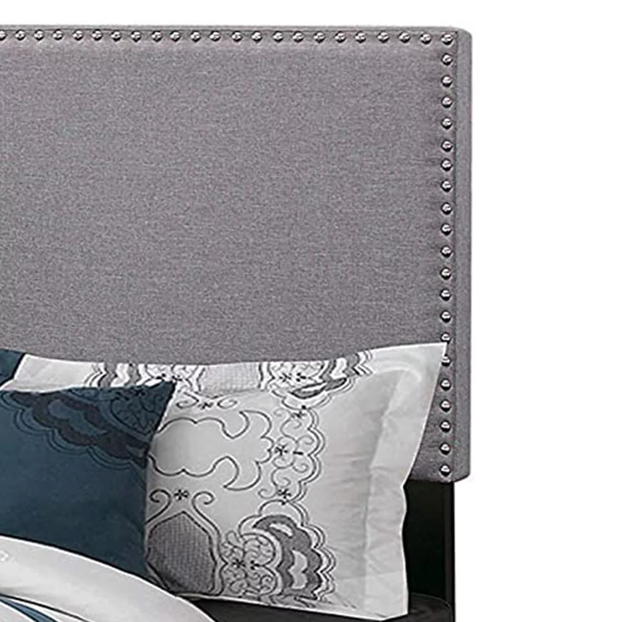 Boyd Queen Upholstered Bed with Nailhead Trim Grey