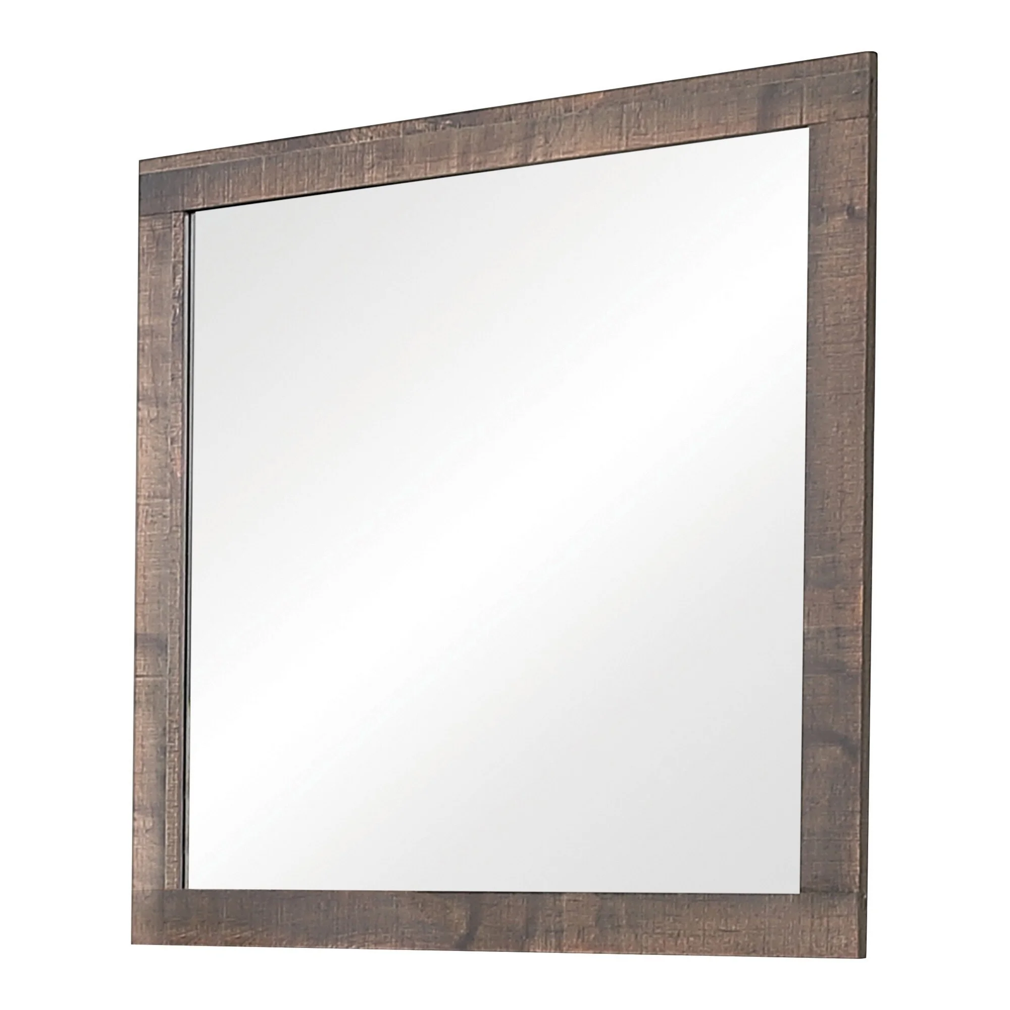 Square Dresser Mirror with Wooden Frame, Weathered Oak Brown