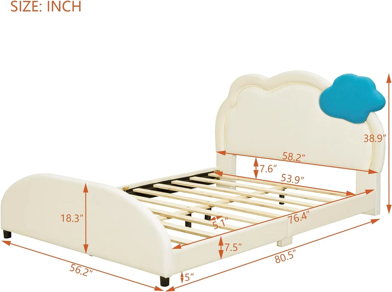 Full Size Upholstered Platform Bed with Cloud-Shaped Headboard and Embedded Light Stripe, Velvet Platform Bed with Wood Slat Support for Kids Boys Girls