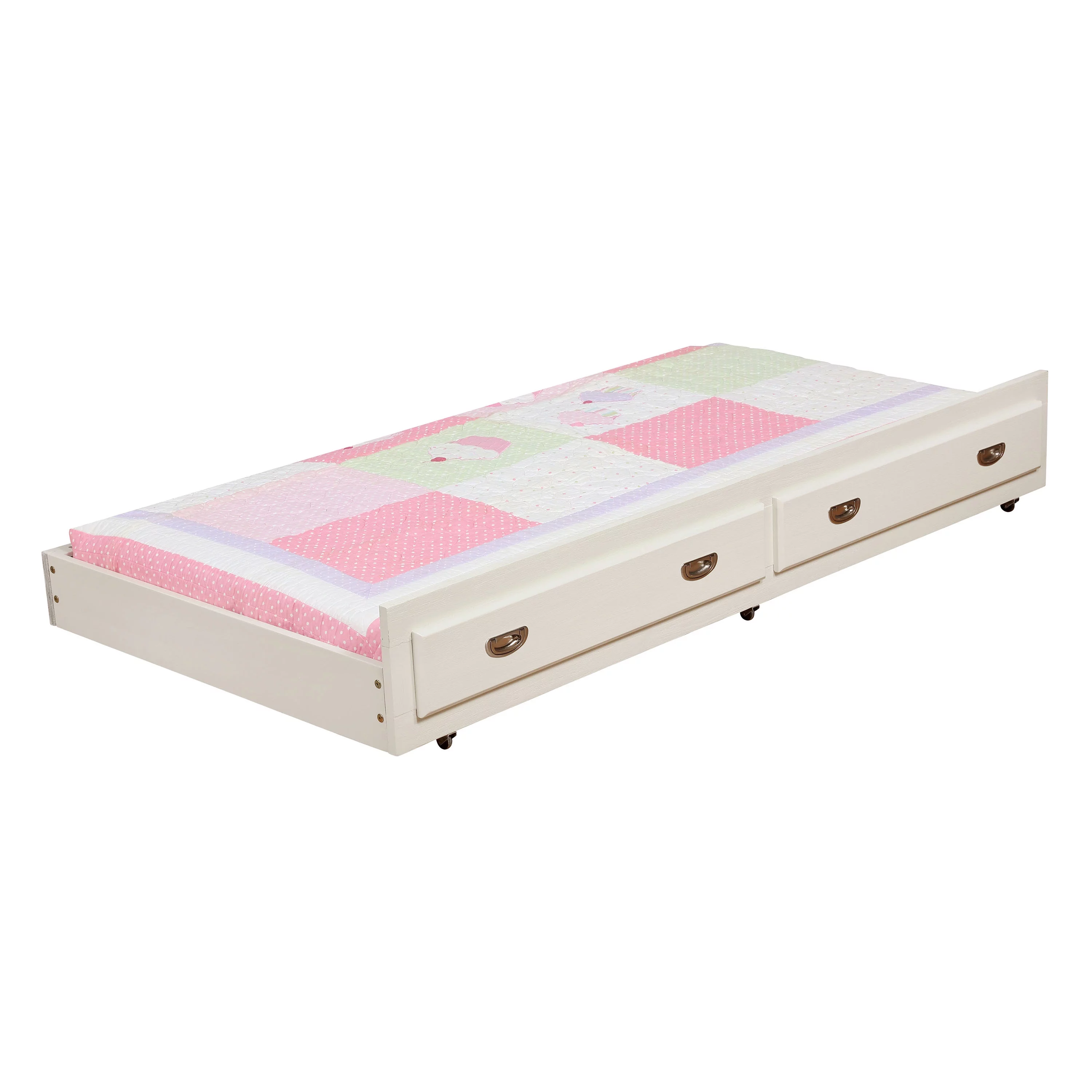 Delphine Transitional Wooden Trundle with Metal Pull, White
