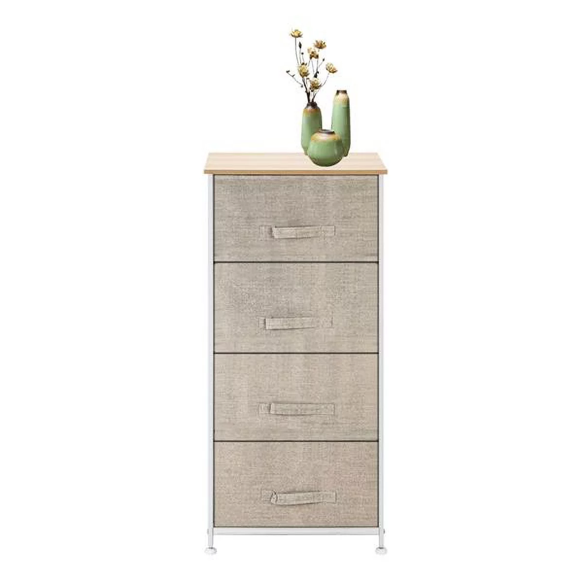 Bornmio 4-Tier Dresser Tower, Fabric Drawer Organizer With 4 Easy Pull Drawers With Metal Frame,Wooden Tabletop For Living Room, Closet, Linen/Natural