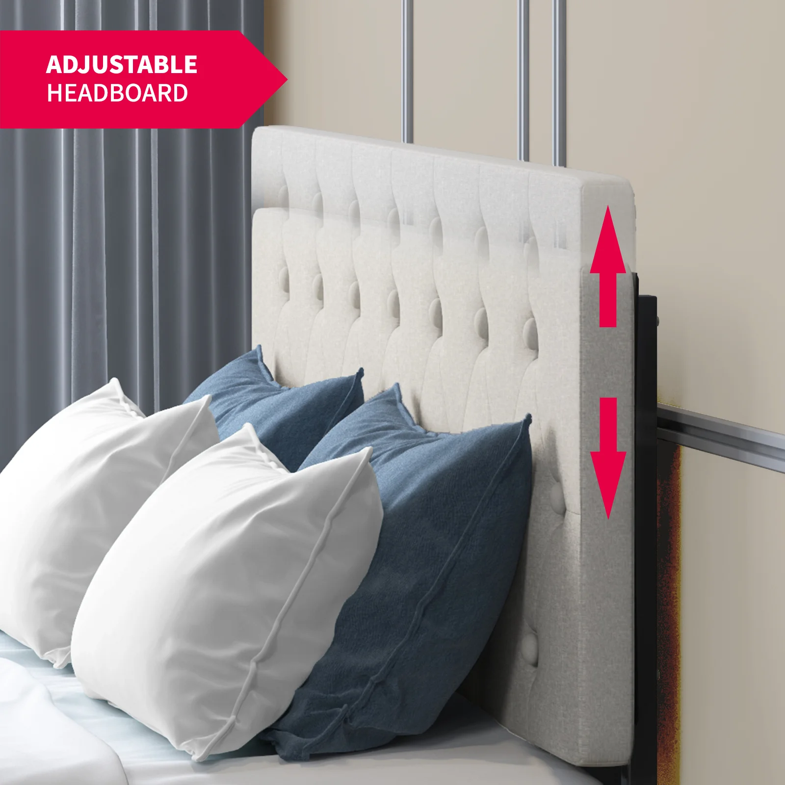 MUZZ King Size Bed Frame with 4 Large Storage Drawers (Beige)