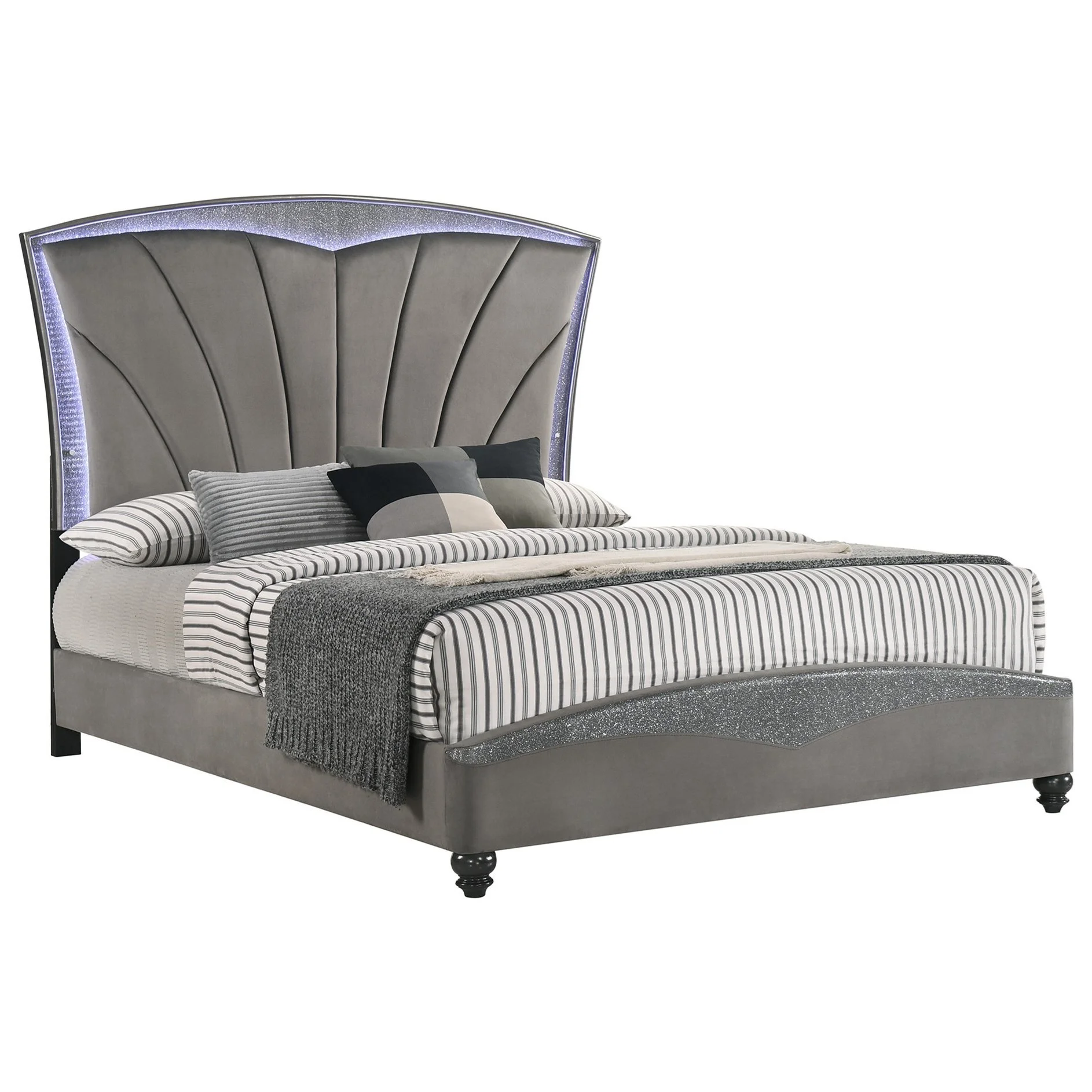 Contemporary Style Master Bedroom 1-pc Queen Size Gray Upholstered Platform LED Lighting Bed Furniture