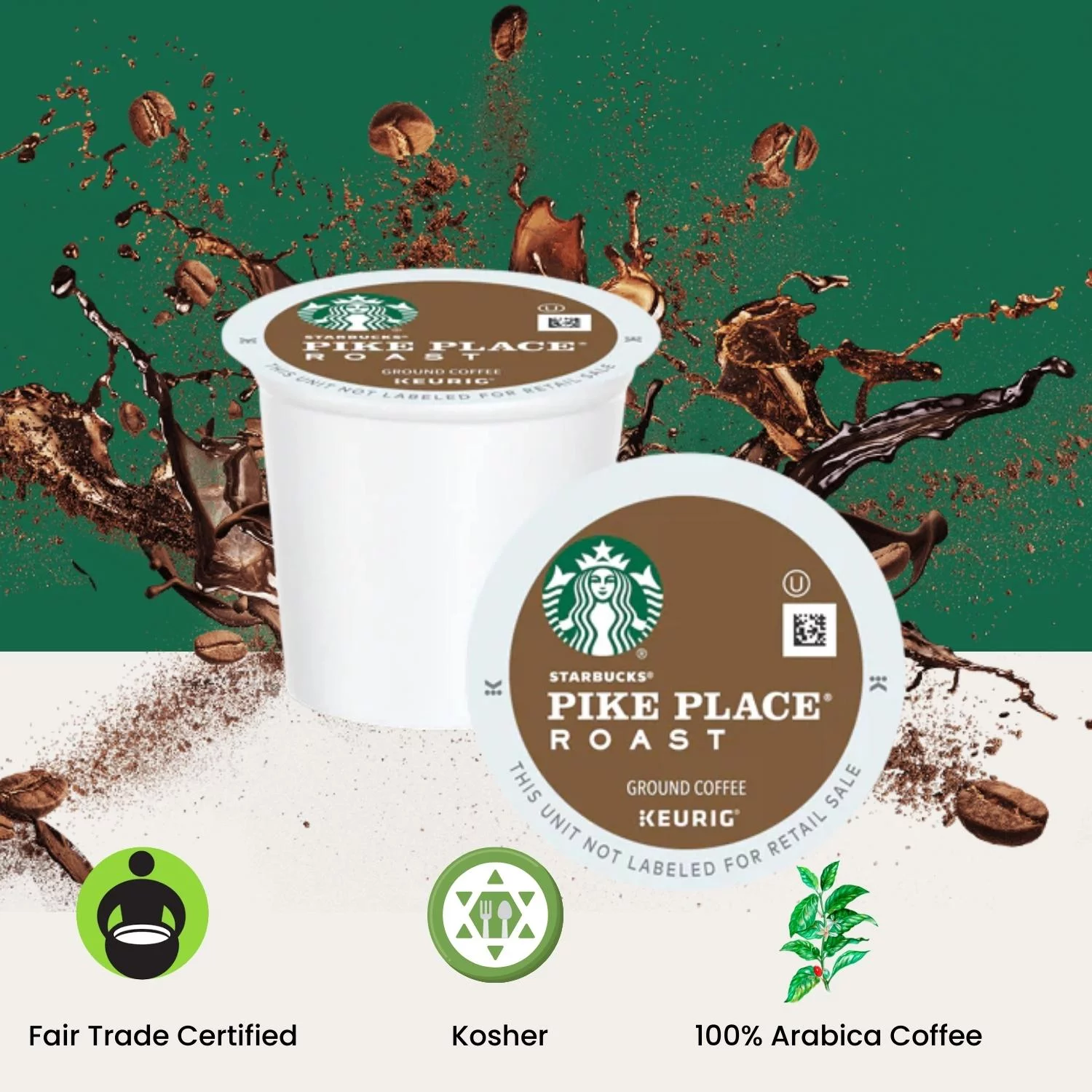 Starbucks Pike Place Medium Roast Blend Ground Coffee with Chocolate & Toasted Nuts Tasting Notes Single-Serve 100% Arabica Coffee K-Cup Pods | Fair-Trade & Recyclable Cups 72 Counts