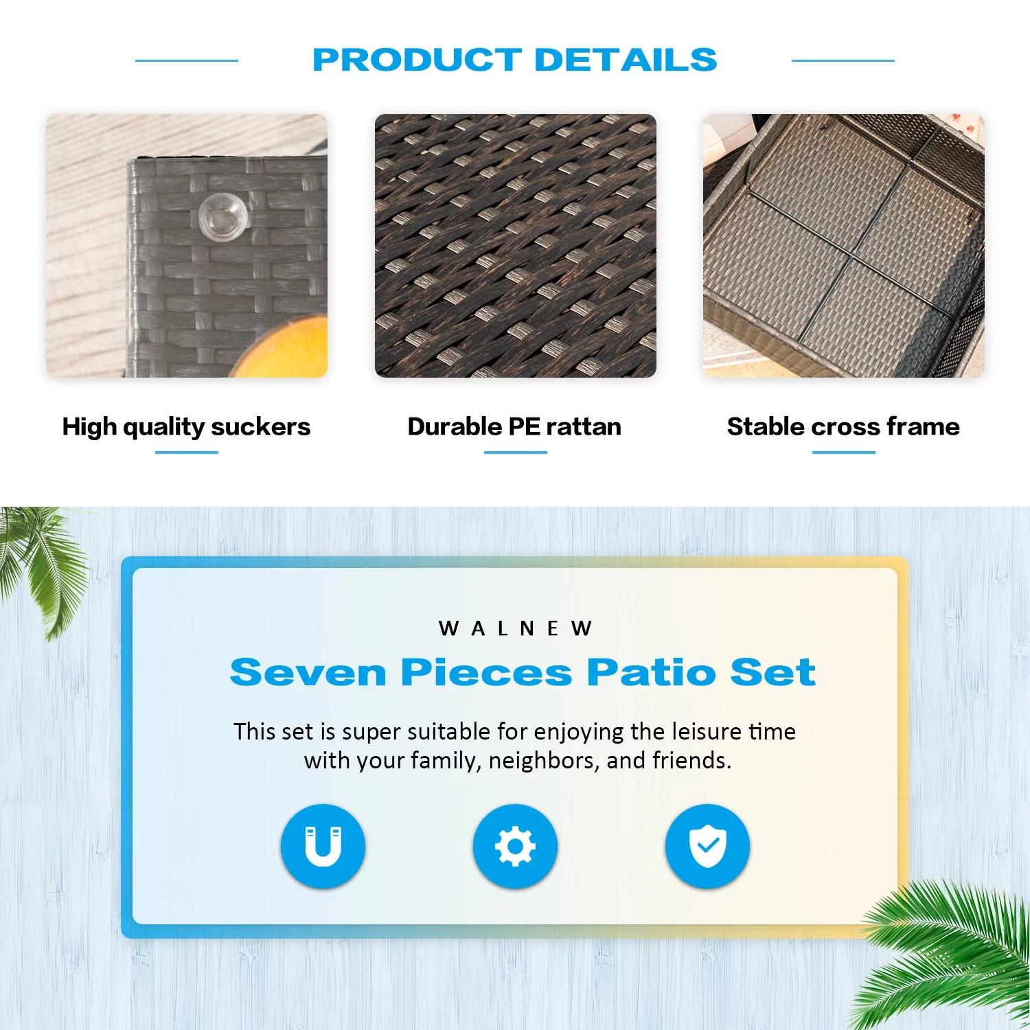 LACOO 7 Pieces Patio Conversation Set Outdoor Sectional Sofa Set PE Rattan, Beige