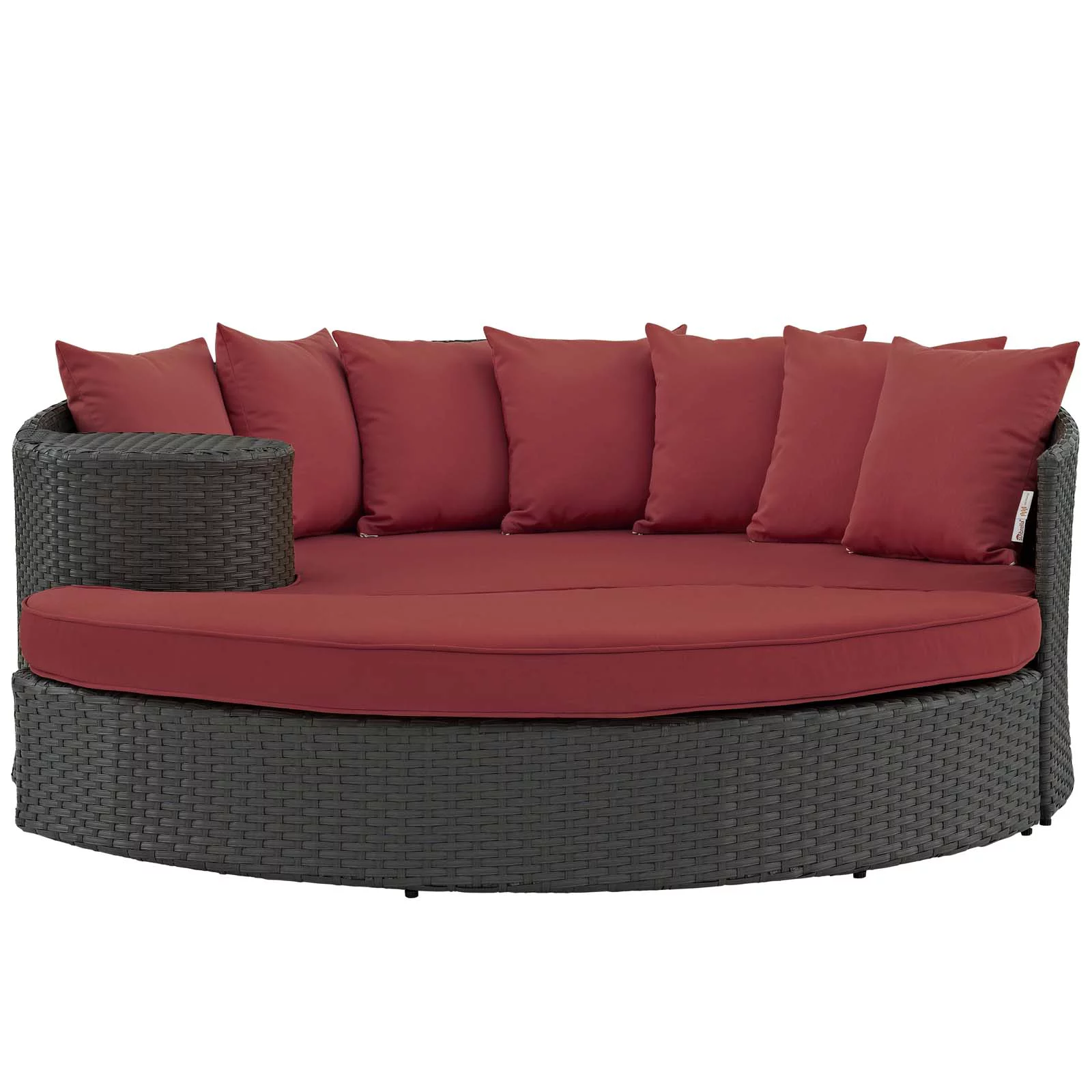 Modern Contemporary Urban Design Outdoor Patio Balcony Garden Furniture Lounge Daybed Sofa Bed, Sunbrella Rattan Wicker, Red