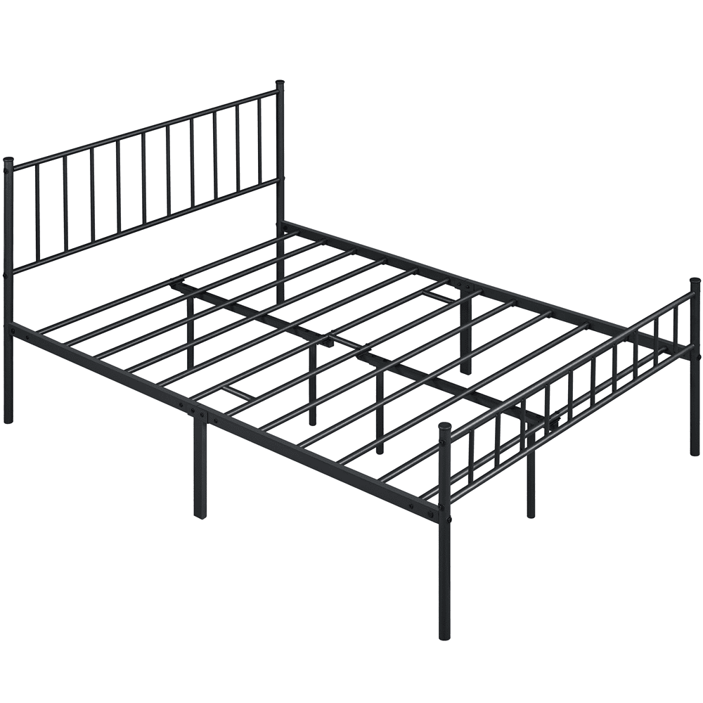 Easyfashion Justin Metal Platform Bed with Spindle Headboard and Footboard, Full Size, Black