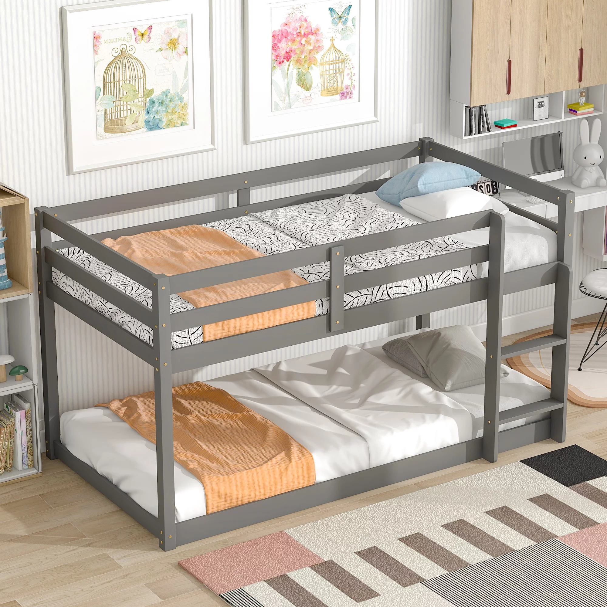 YC Loft Twin Bed in Grey, Durable Wooden Frame, Space-Saving Storage, Bedroom Furniture