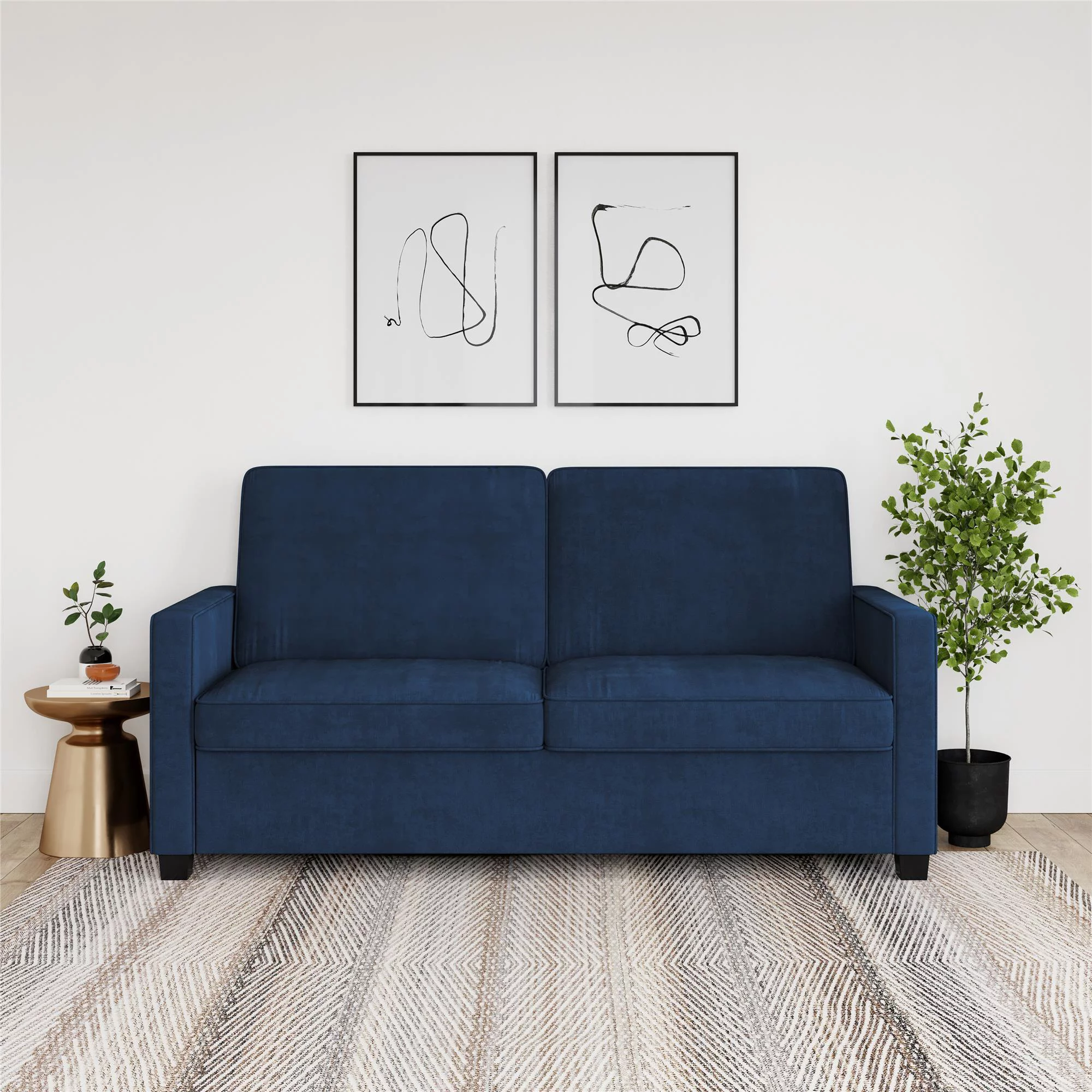 DHP Cooper Sofa Sleeper with Queen Memory Foam Mattress, Blue Velvet