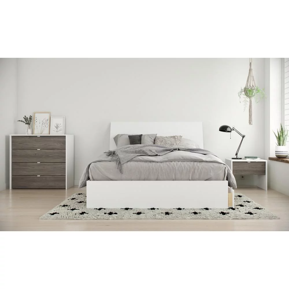 Nexera Balance 4 Piece Full Size Bedroom Set, Bark Grey and White
