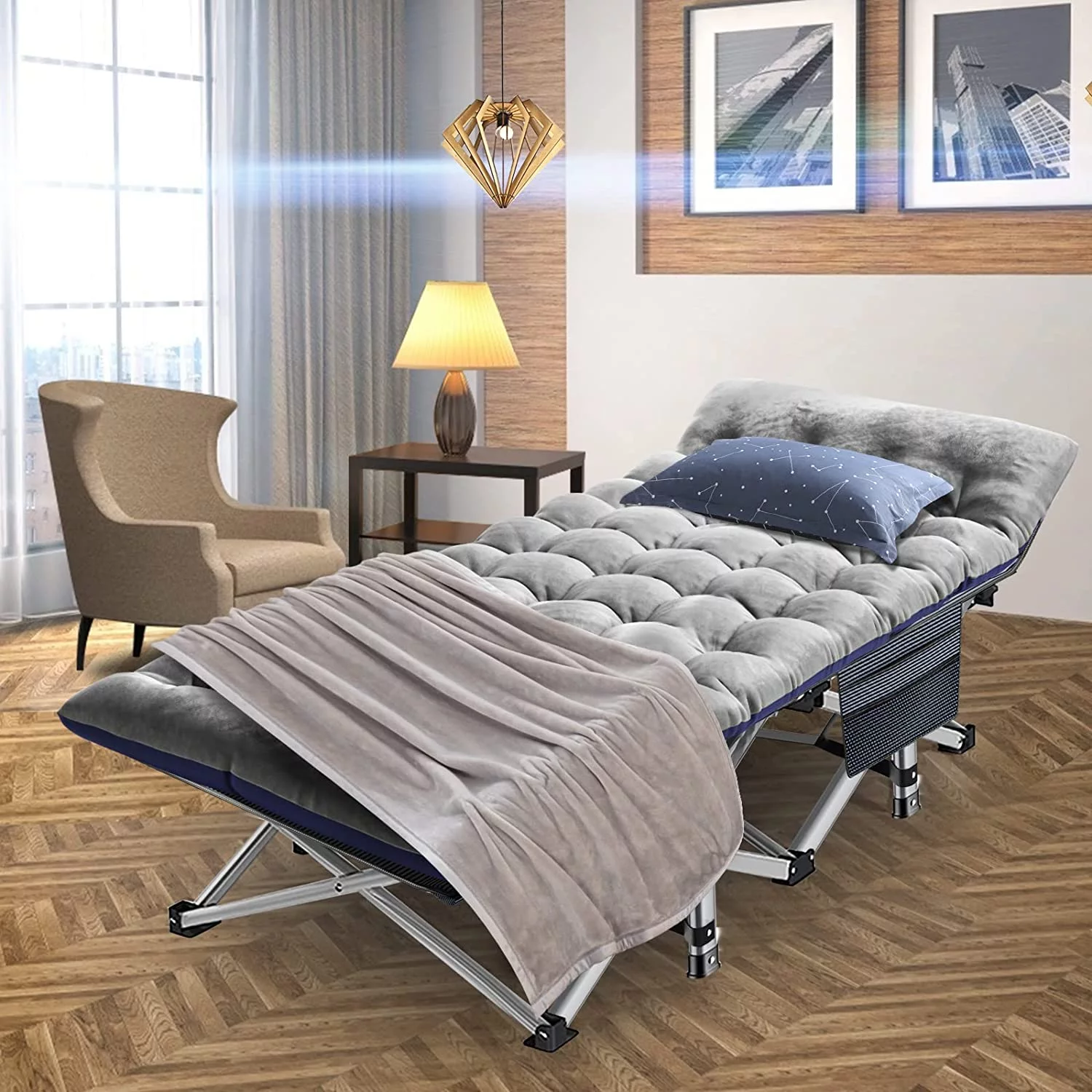 Slsy Folding Camp Cot with Mattress for Adults 800lbs, Double Layer Oxford Strong Heavy Duty 28