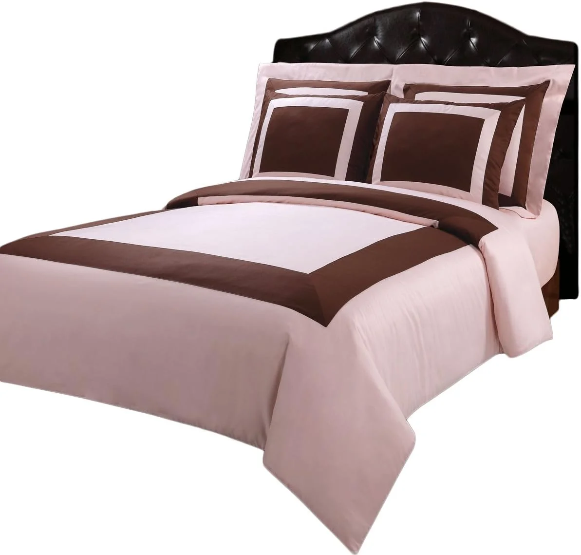 Blush & Chocolate California King Size Hotel Down Alternative Bed In A Bag Comforter Set Including A Duvet Set+ Sheet Set+ Down Alternative Comforter