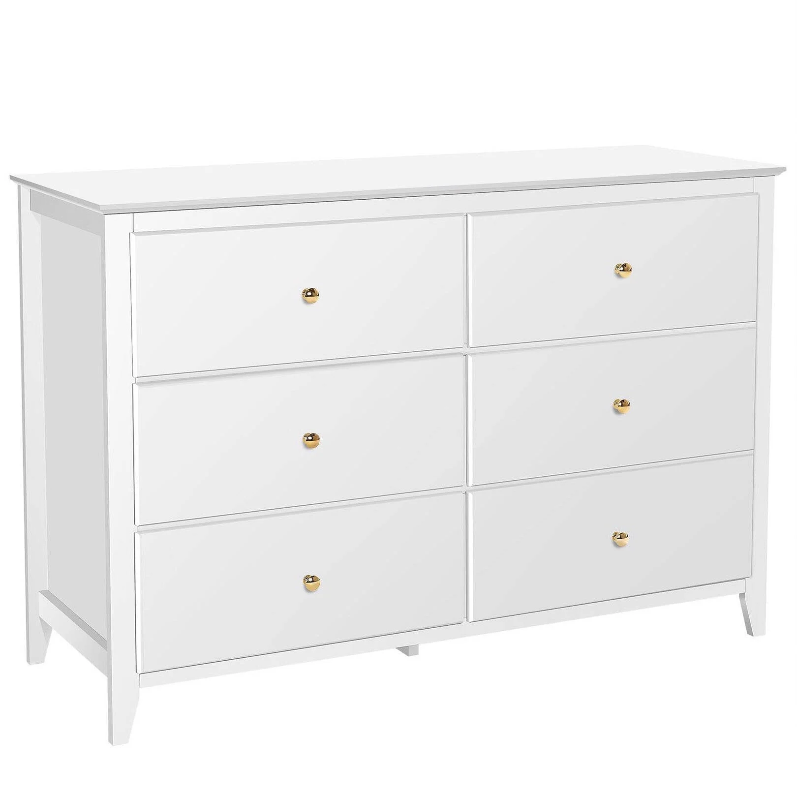 SEJOV White Double Dresser with 6 Drawer, Modern Chest of Drawers for Bedroom, Nursery, Kids, Wood Storage Organizer Cabinet for Clothing