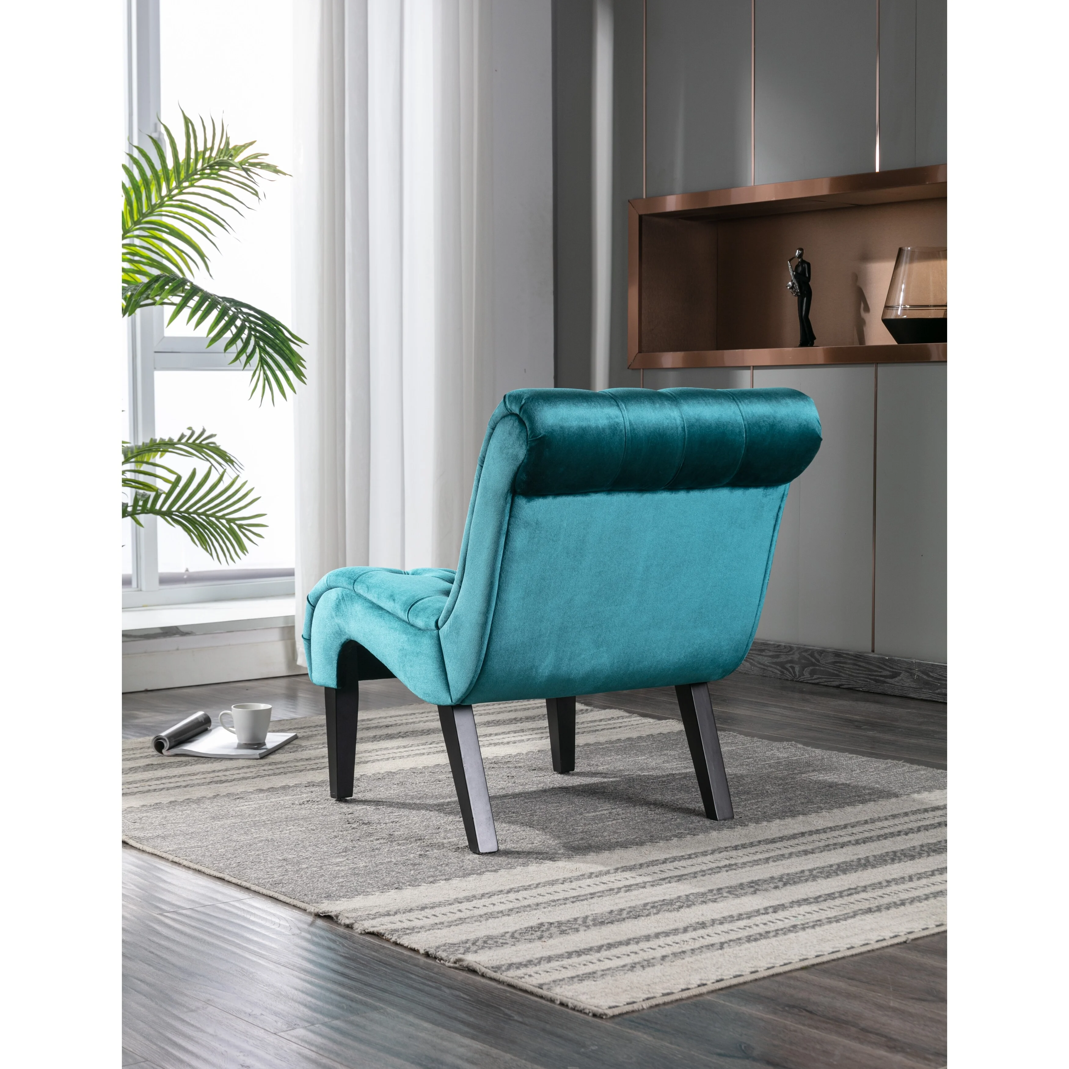 Velvet Chair Bed Chaise Lounges Accent Living Room Chair Leisure Chair for Bedroom Lounge Chairs with Rubber Wood Leg Teal