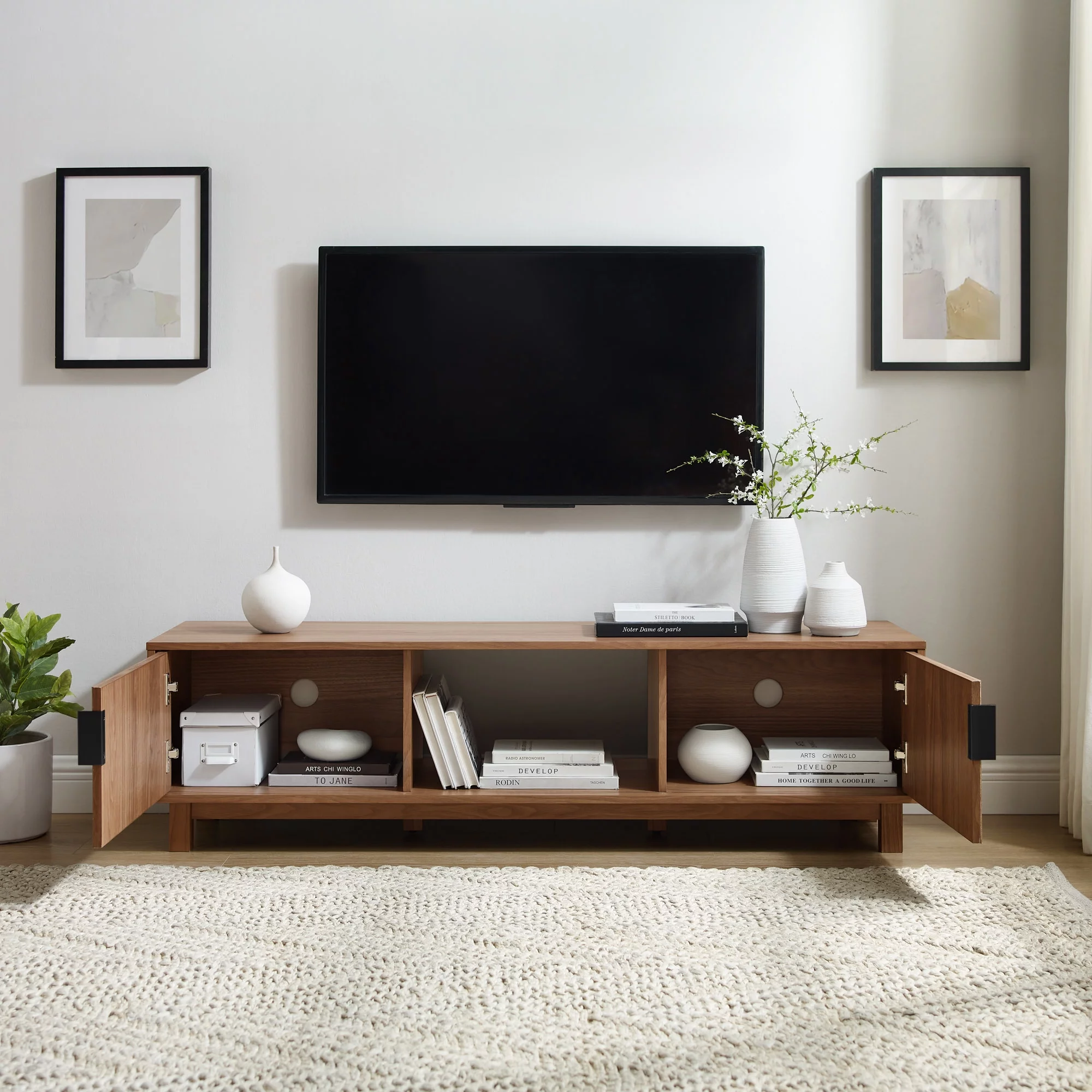 Manor Park Mid-Century Modern 2-Door Reeded TV Stand for TVs up to 65”, Mocha