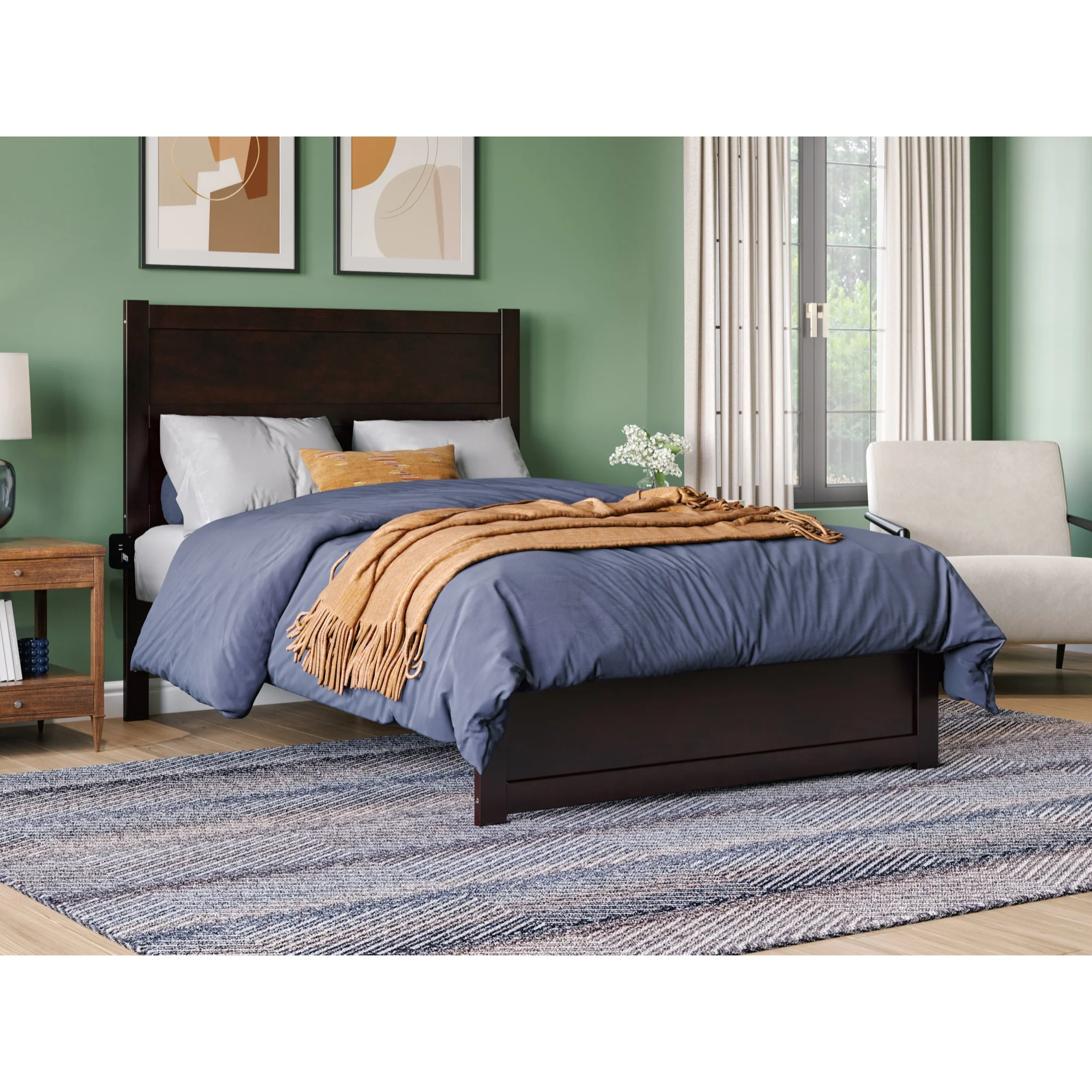 AFI NoHo Full Solid Wood Bed with Footboard and USB Charging Station in Espresso
