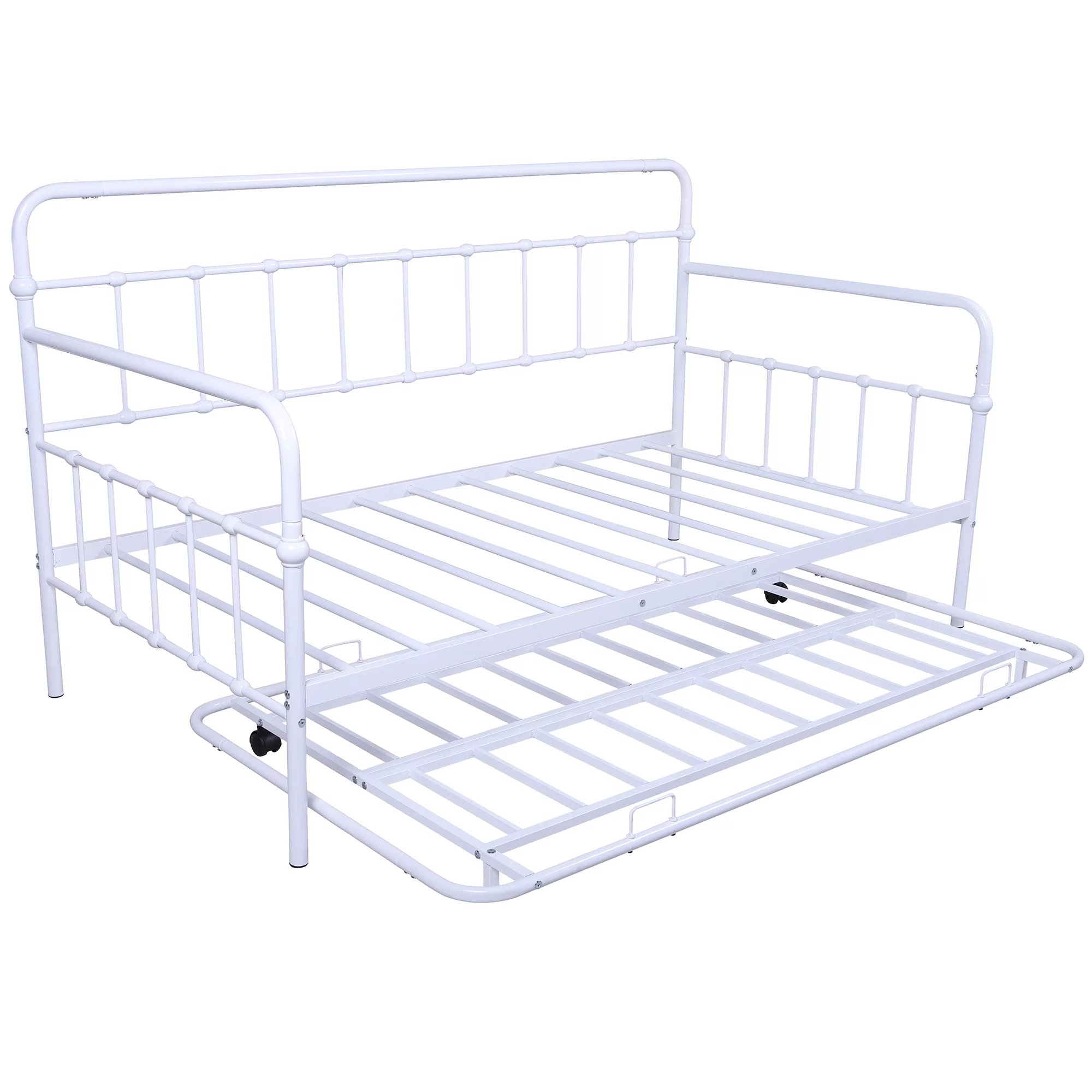 BTMWAY Twin Size Metal Daybed with Trundle Included, Twin Trundle Bed Frame for Kids Teens Adults, No Box Spring Needed, White