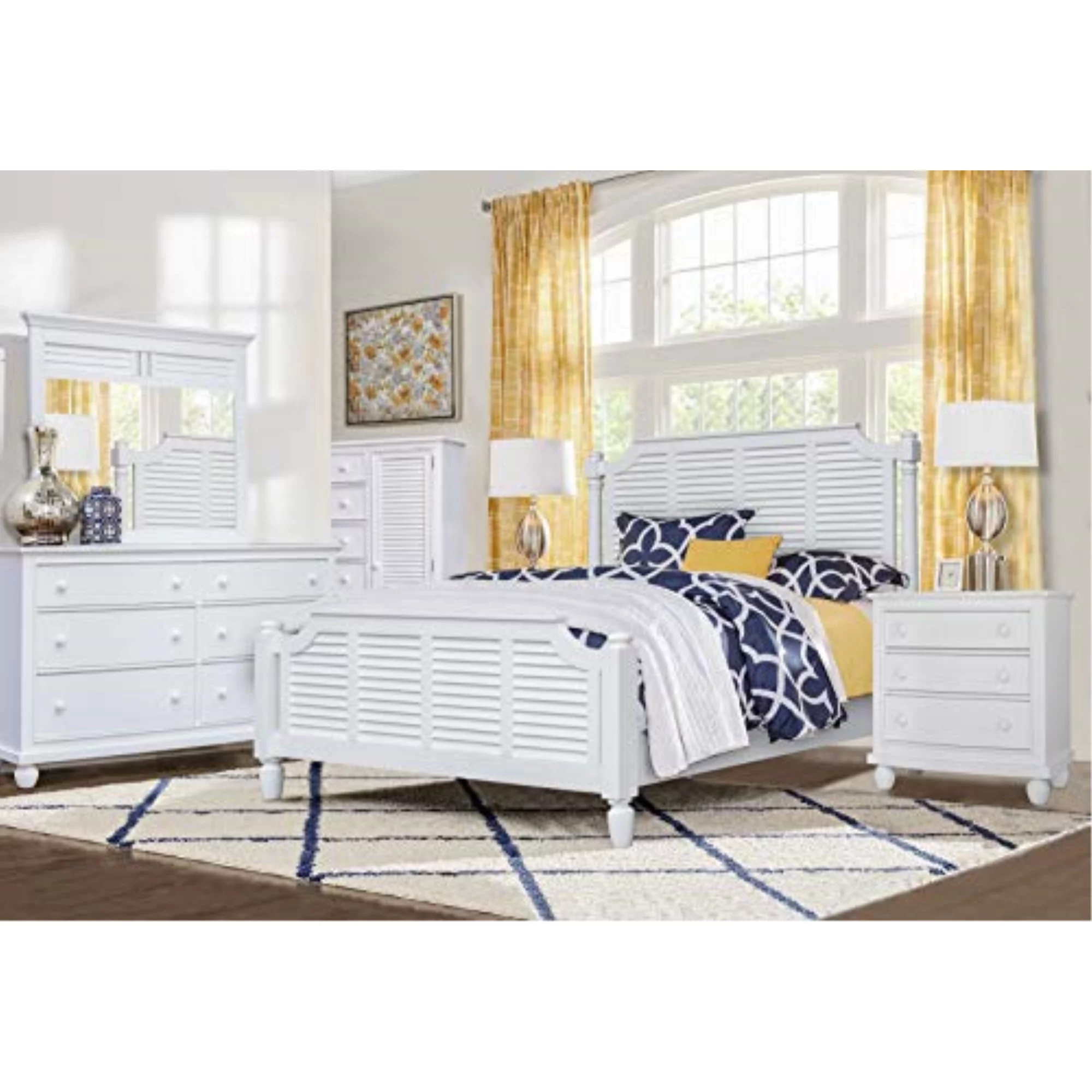 Sunset Trading 5-Piece Wood Queen Bedroom Set with 3-Drawer Nightstand in White