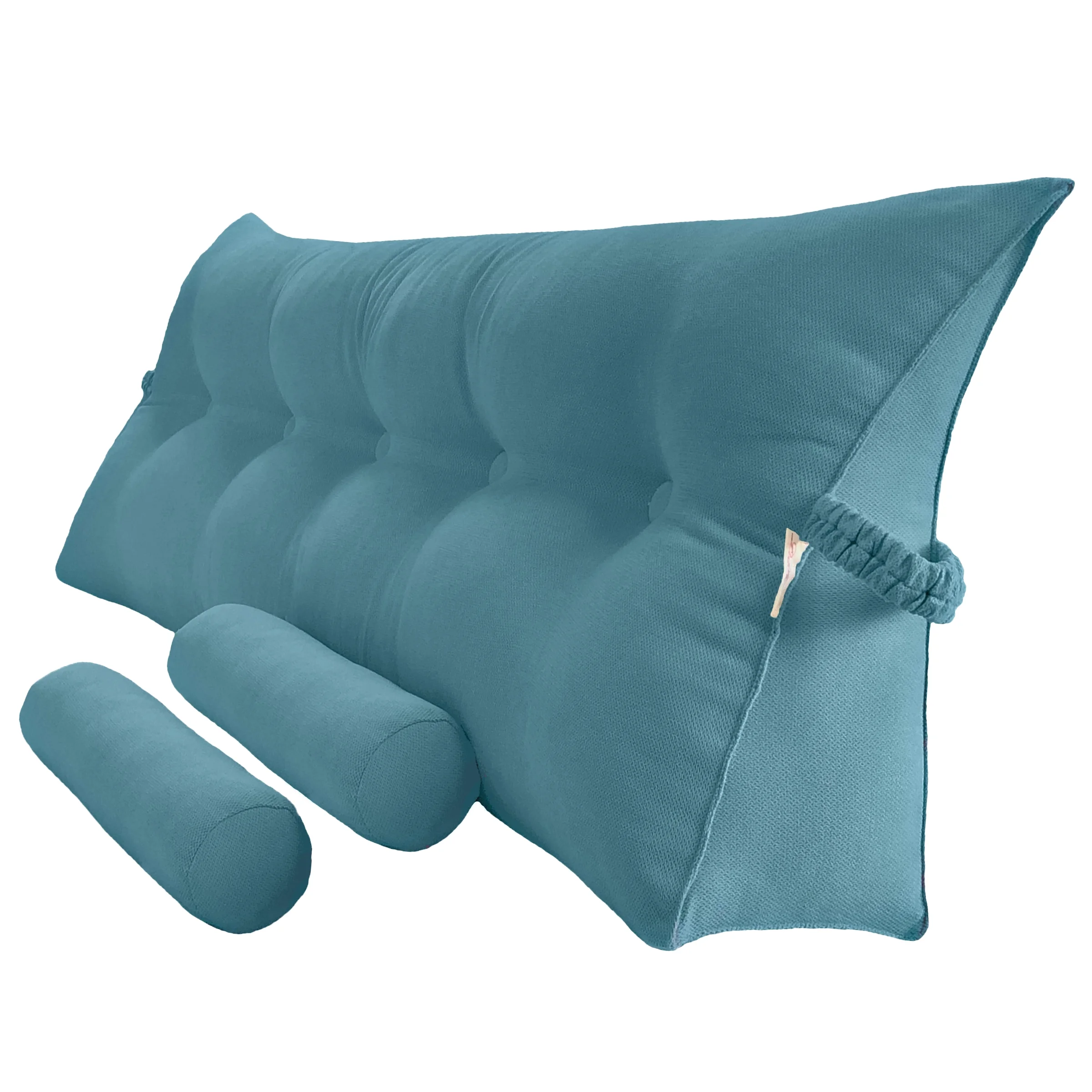 Peachwell Triangular Reading Bed Rest Pillow Large Bolster Cushion Headboard Backrest Wedge Pillow with Two Detachable Roll Pillows for Neck & Lumbar Support (Teal Blue, King: 77 x 8 x20 inches)