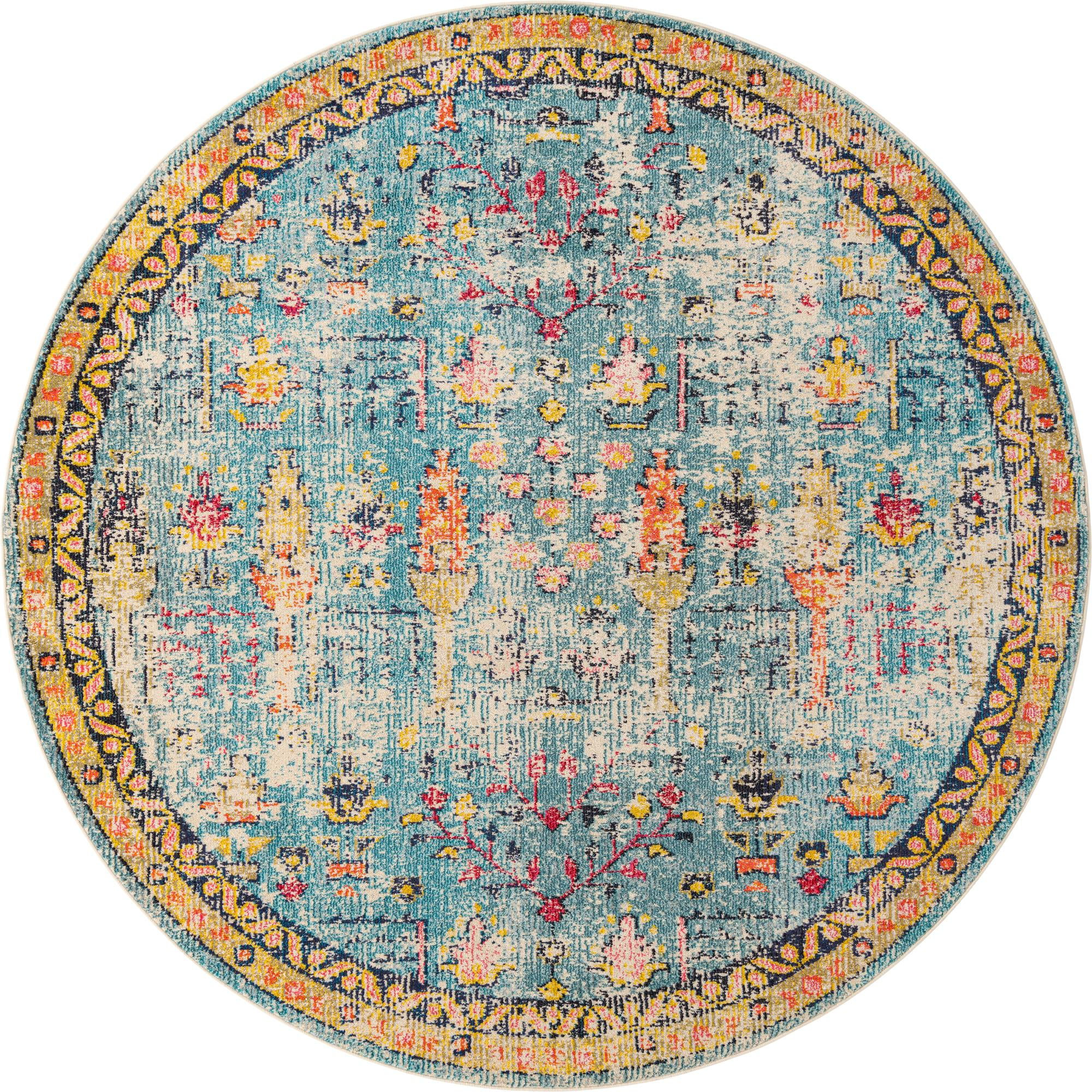 Unique Loom Adobe Monterey Rug Blue/Beige 8' Round Border Bohemian Perfect For Dining Room Entryway Bed Room Kids Room