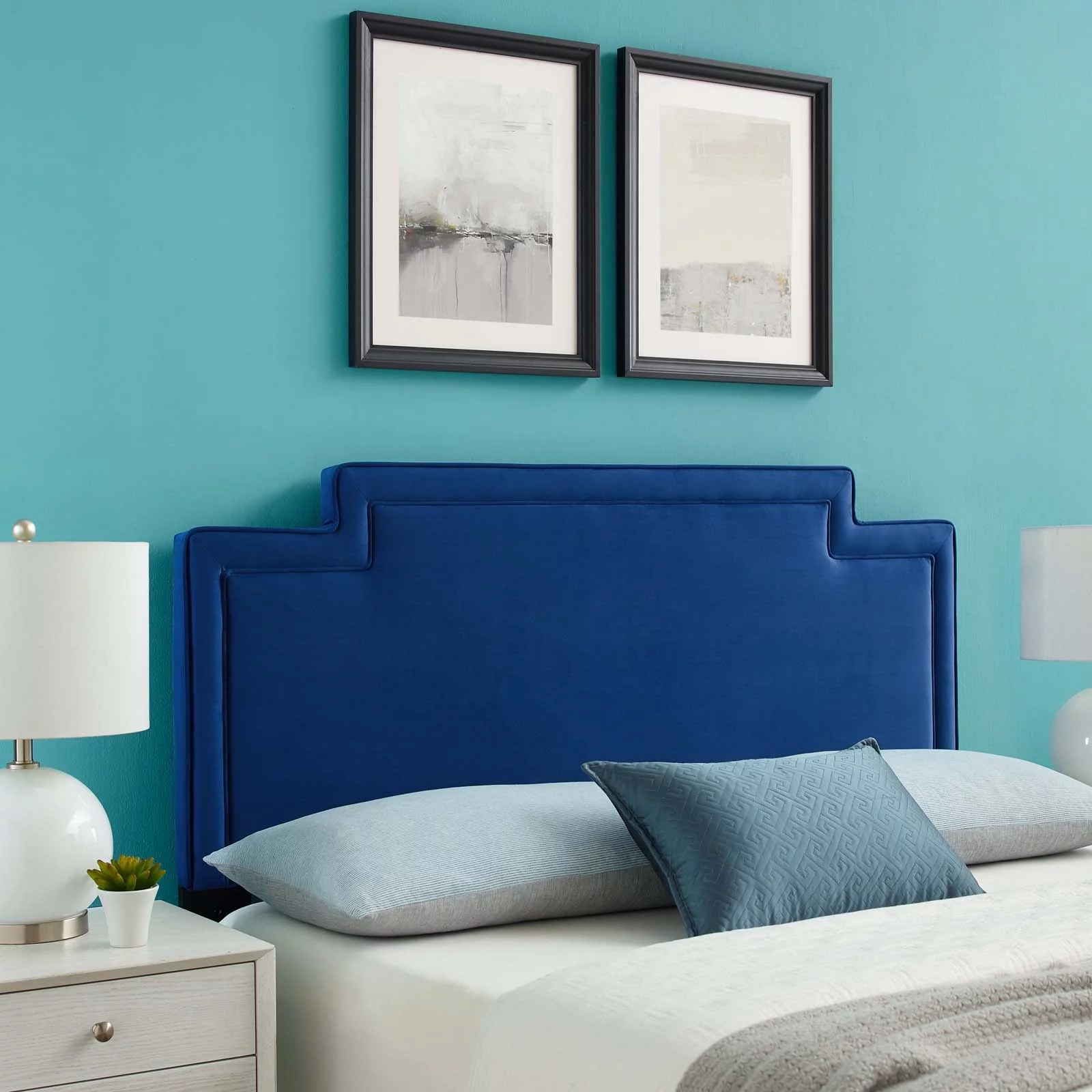 Modway Transfix Performance Velvet Twin Headboard in Navy