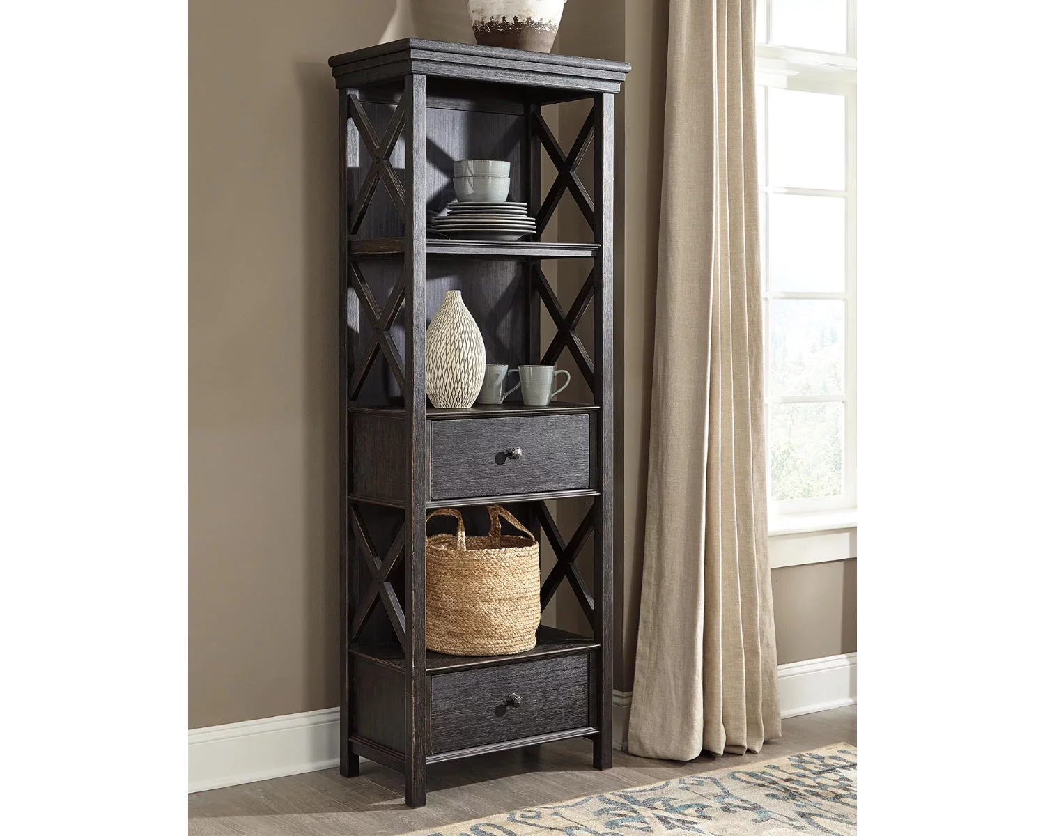 Signature Design by Ashley Tyler Creek 2 Drawer Display Cabinet, Black/Gray