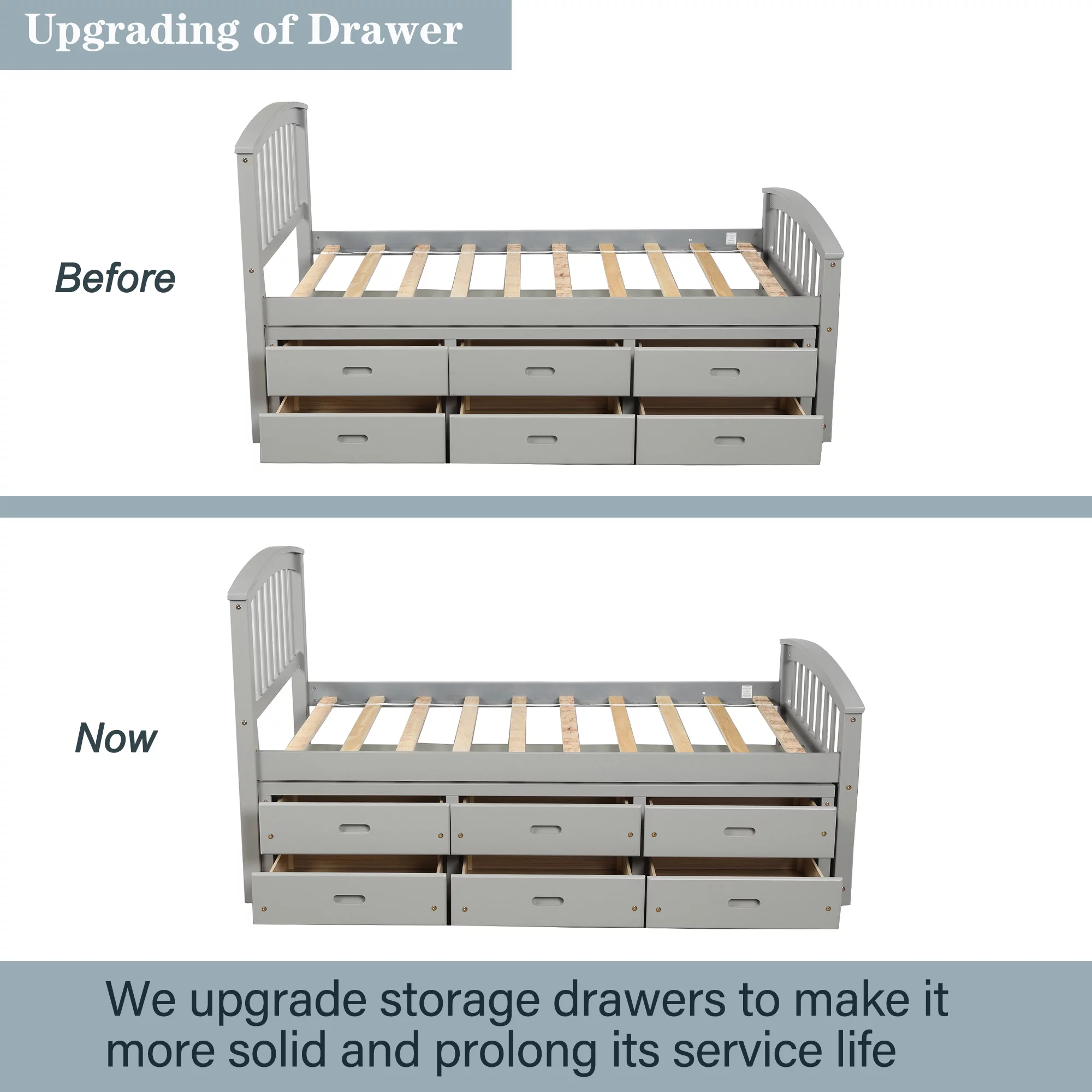 ZPL Solid Wood Twin Size Bed Frame with 6 Drawers, Wooden Twin Size Mattress Platform Base Bed Platform for Bedroom