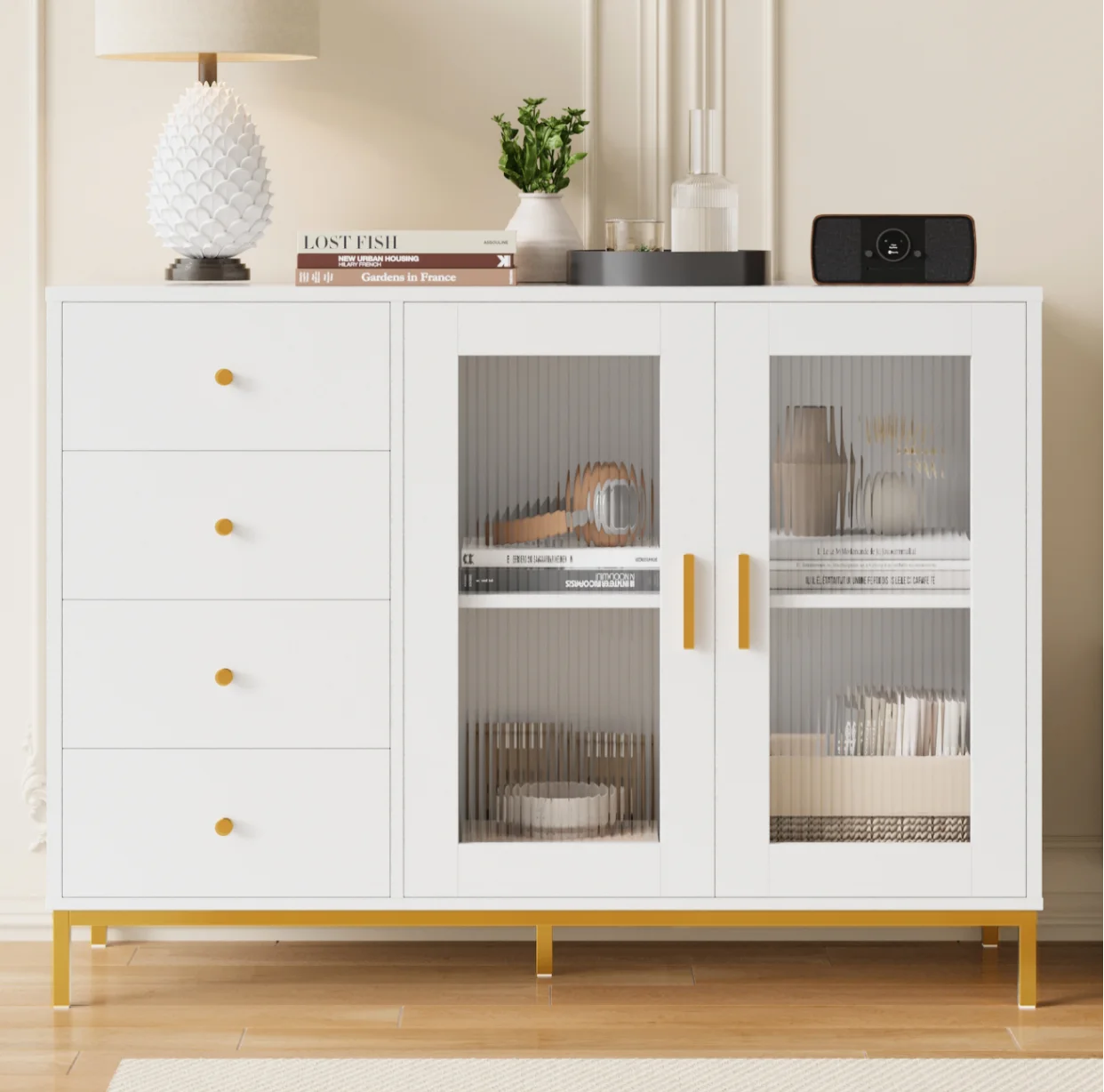 Homfa Console Cabinet with 4 Drawers for Living Room, 47.2