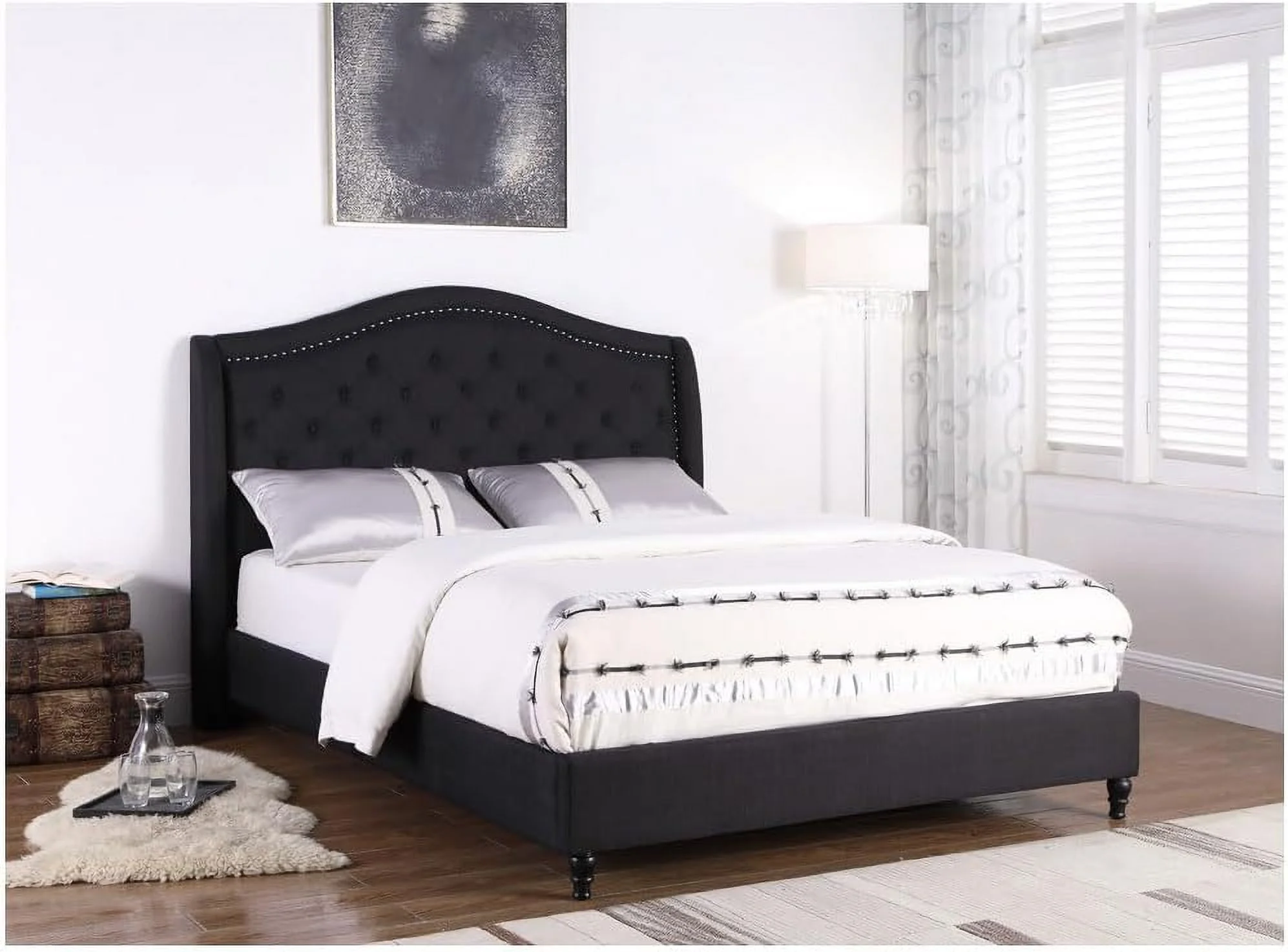 Sophie Upholstered Tufted Platform Bed, Black Cal. King California