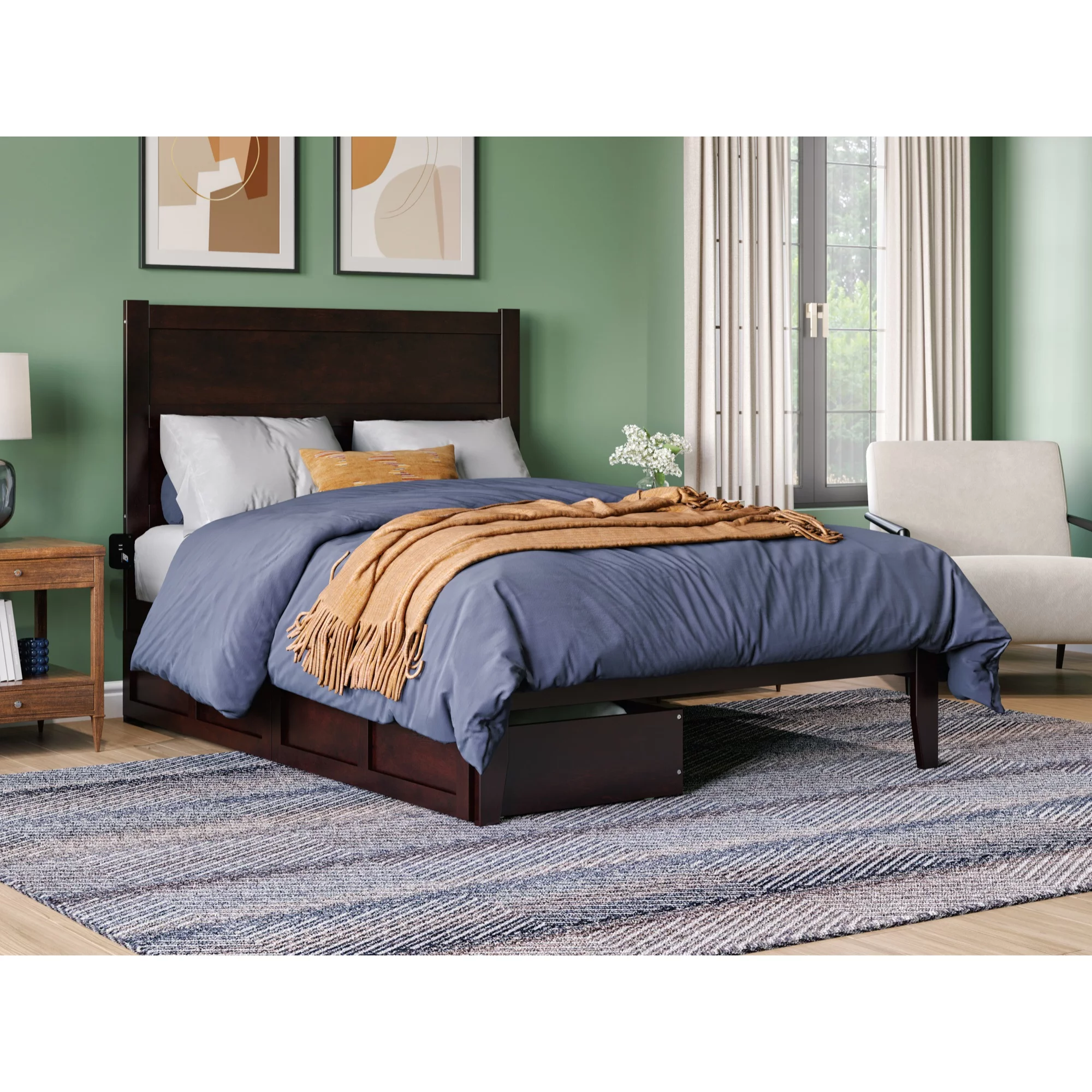 AFI NoHo Full Solid Wood Bed with 2 Drawers and USB Charger in Espresso
