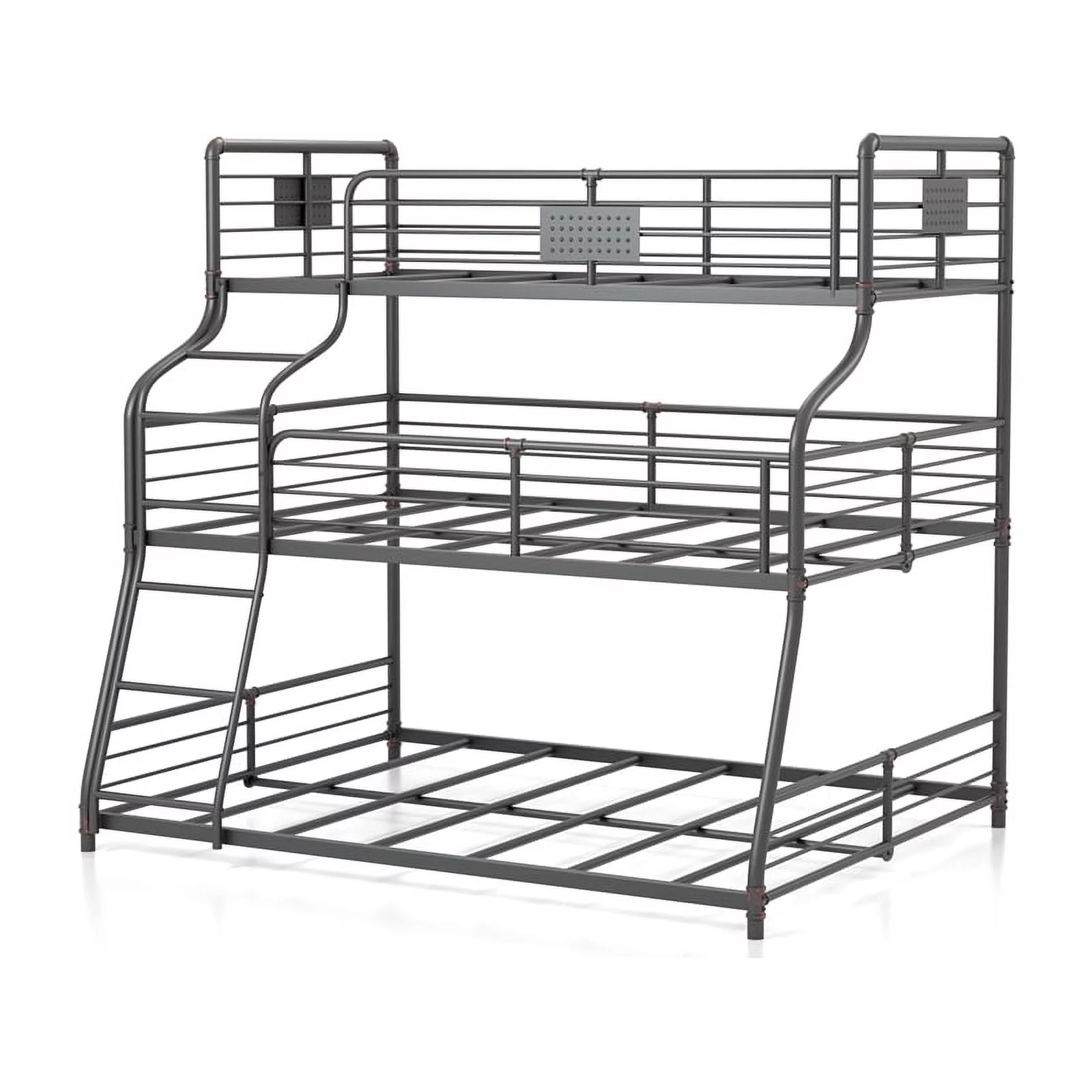 Pemberly Row Modern Metal Twin/Full/Queen Triple Bunk Bed in Black