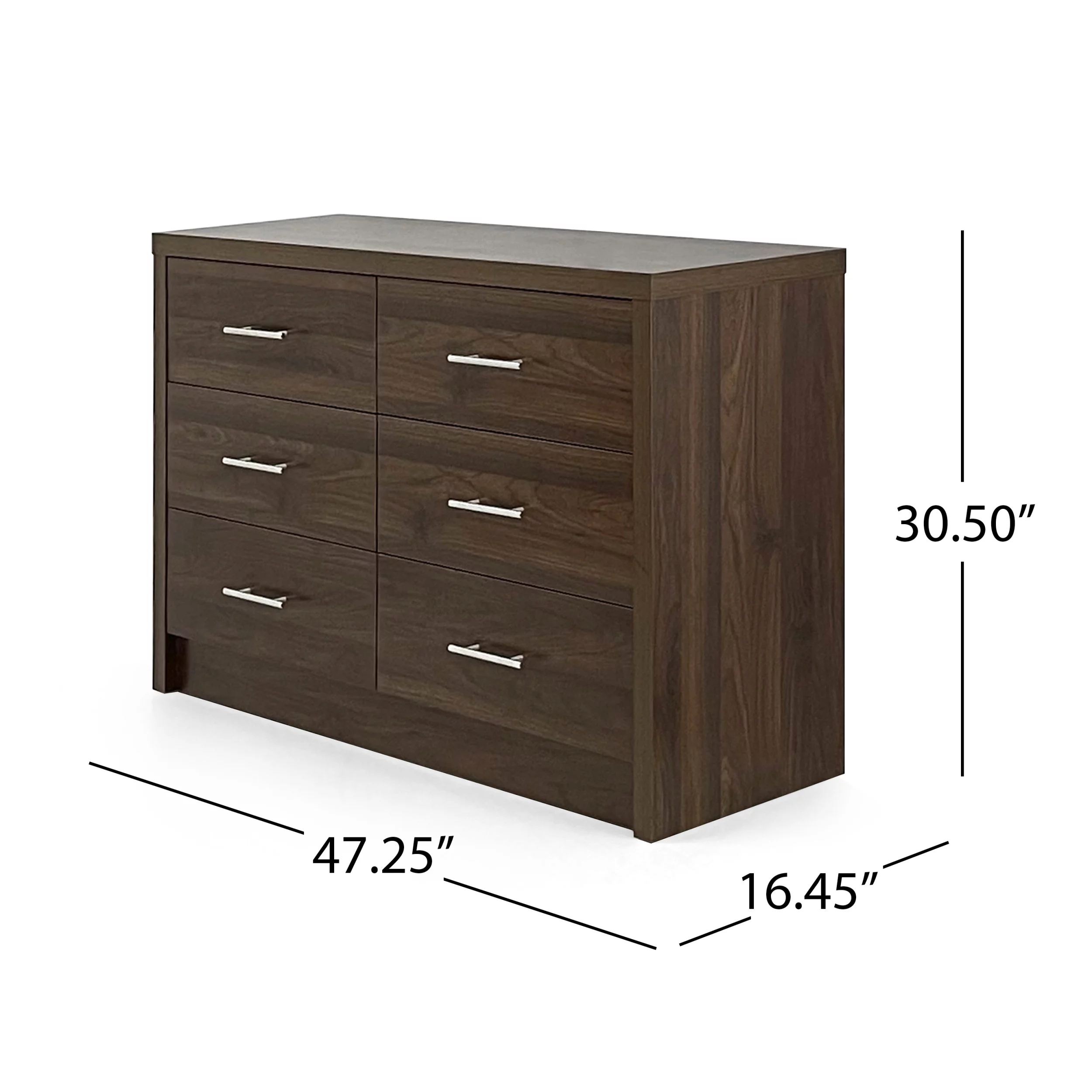 Noble House Alachua Faux Wood 6 Drawer Double Dresser, Walnut