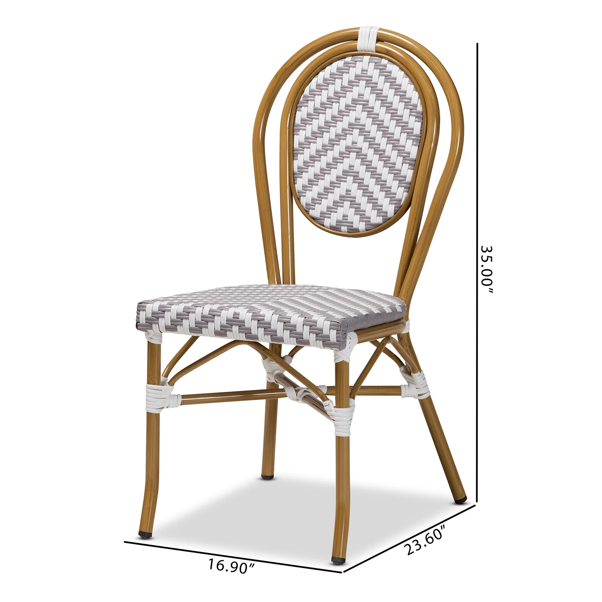 Baxton Studio Alaire Indoor and Outdoor Dining Chair - Wicker - Set of 2 - Stacking - Grey and White