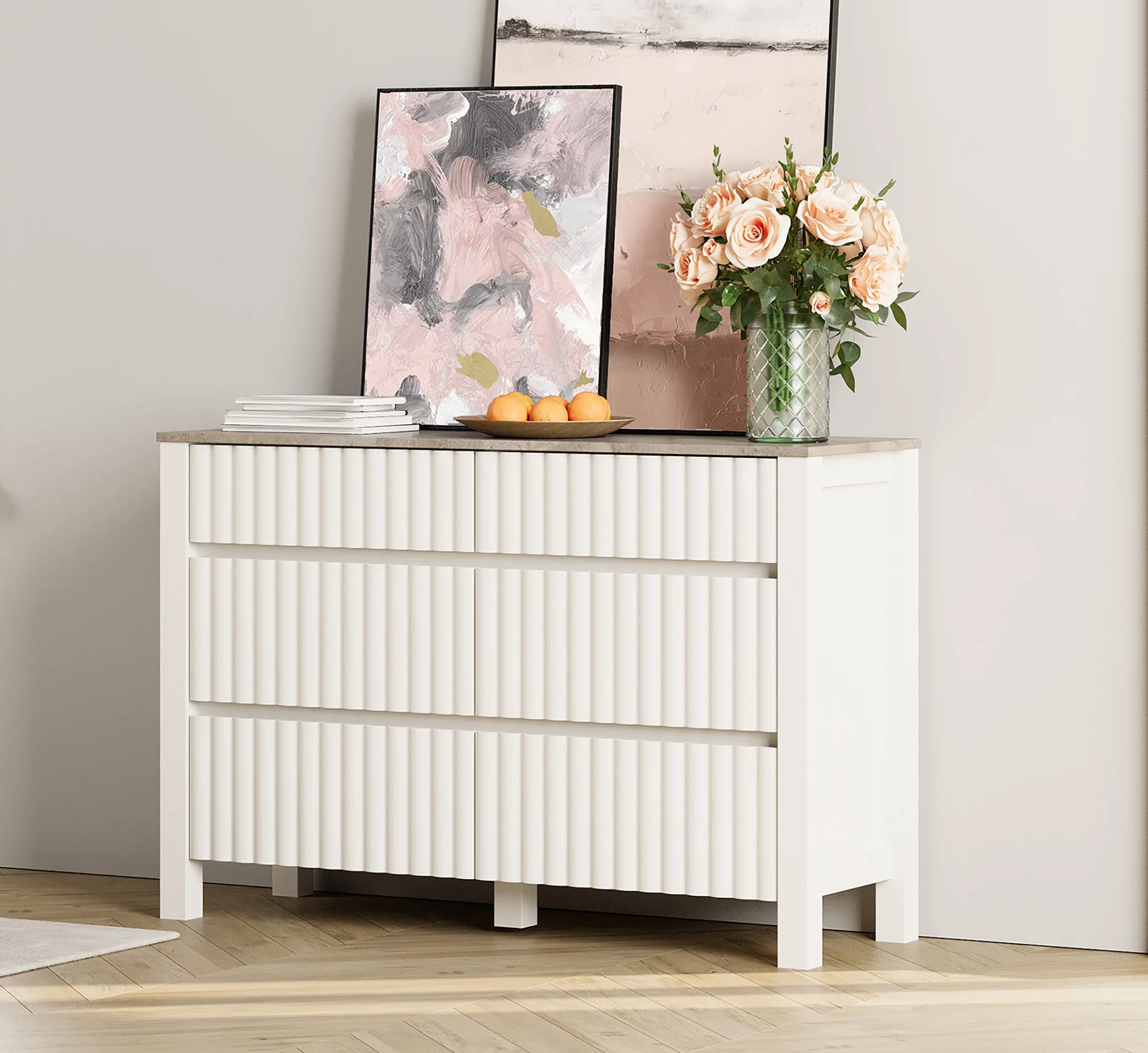 WAMPAT 6 Drawers Dresser Chest for Bedroom, Modern Wood Closet Storage Organizer Cabinet with Wide Drawers for Kids, Room Living Room, Nursery,Entryway,White