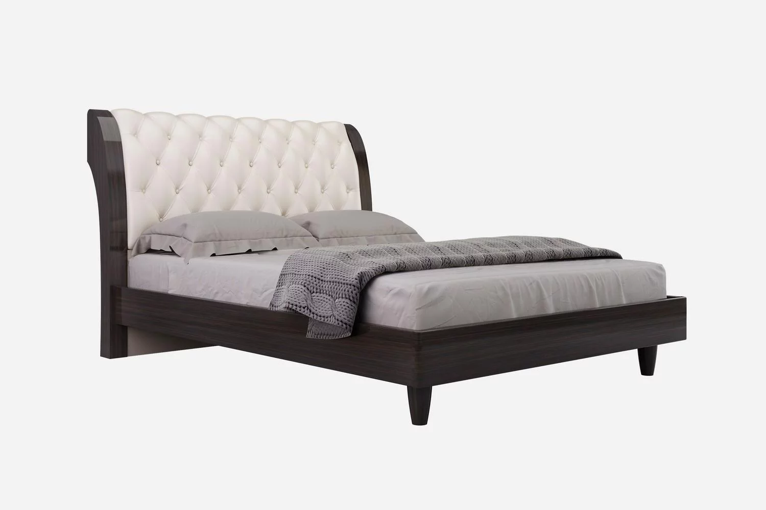 Wenge & Beige Gloss Finish Tufted King Bedroom Set 3Pcs Global United Paris