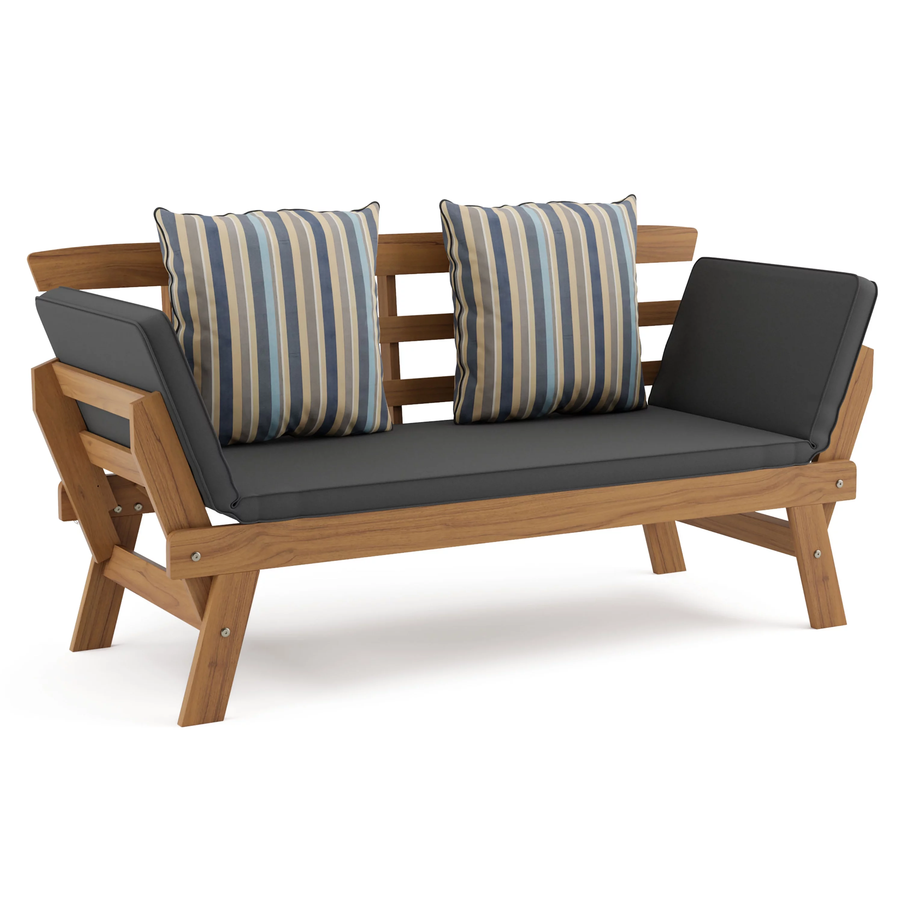 Furniture of America Kaui Wood Patio Convertible Sofa Daybed, Natural and Gray
