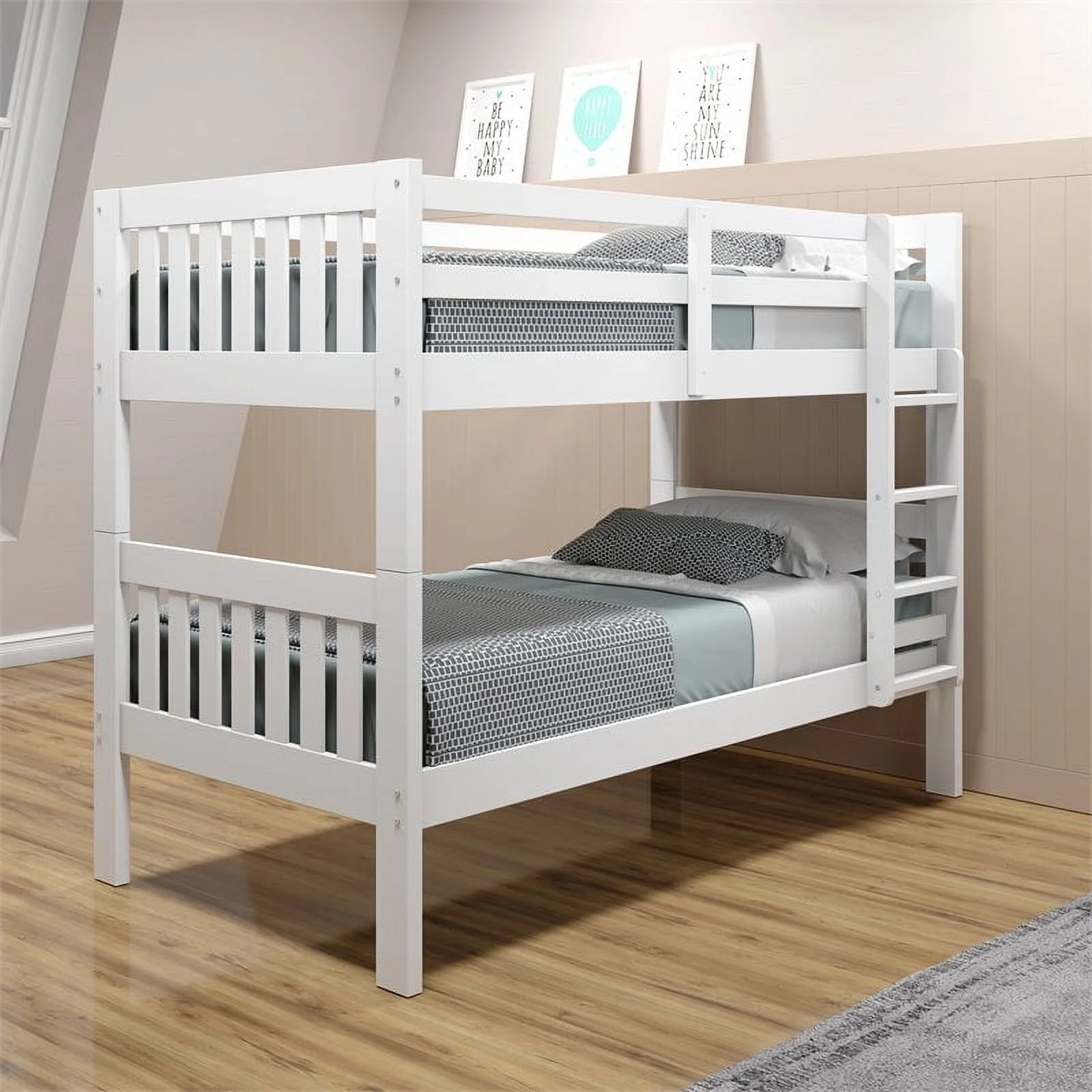 Pemberly Row Twin Over Twin Solid Wood Mission Bunk Bed in White