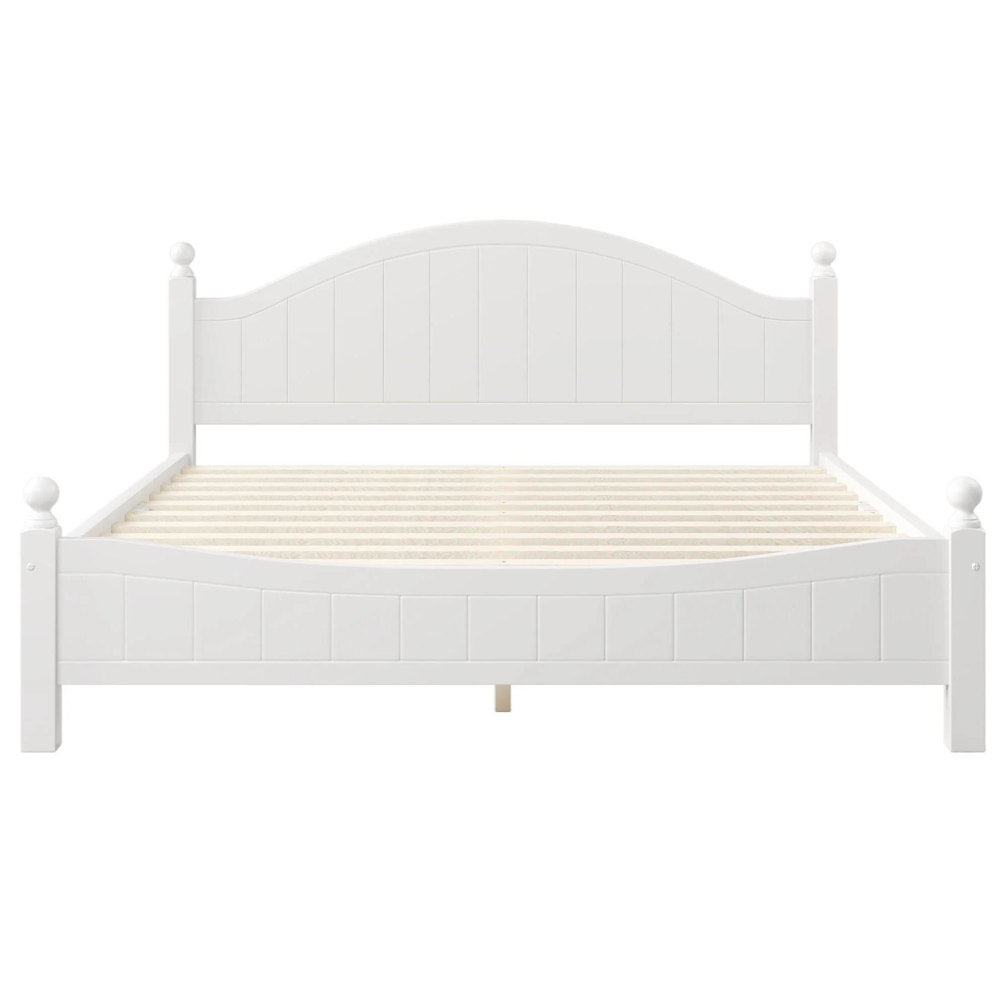 Solid Wood Platform Bed Frame with Headboard & Footboard, Traditional Concise Style Beds, No Box Spring Needed/Easy Assembly White - King