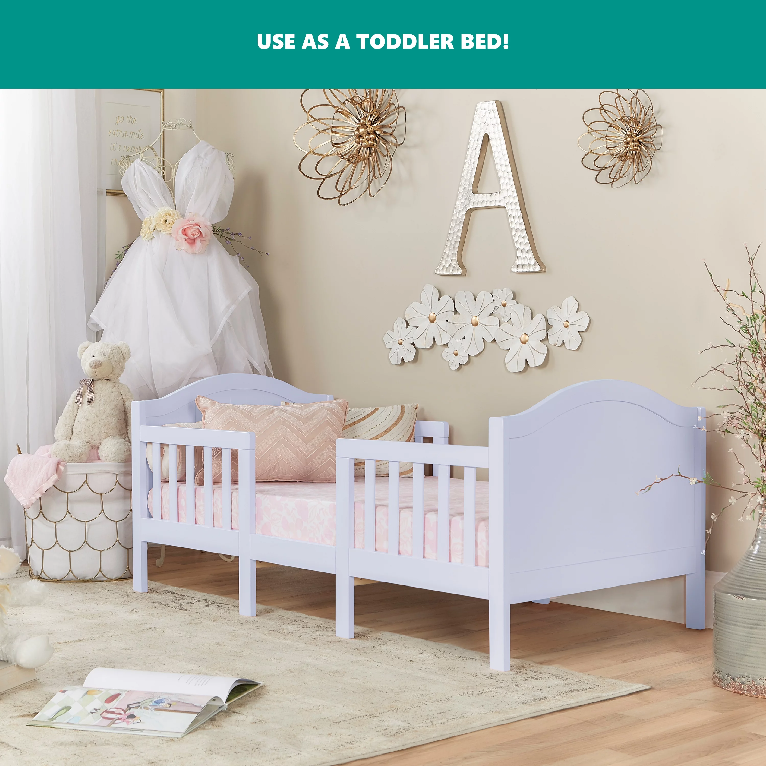 Dream On Me Portland 3 in 1 Convertible Toddler Bed, Lavender Ice