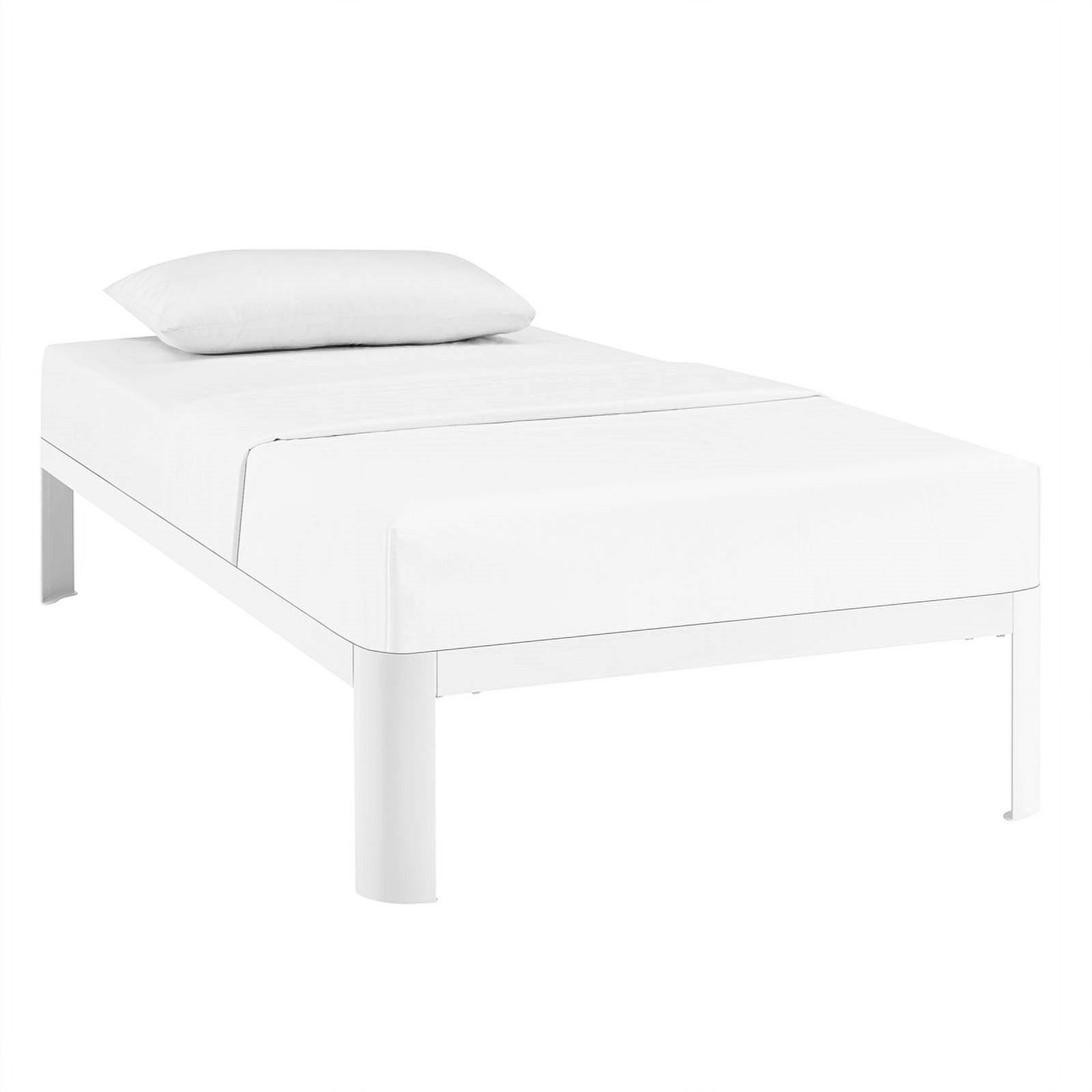 Pemberly Row Modern Platform Metal Twin Bed Frame in White Finish