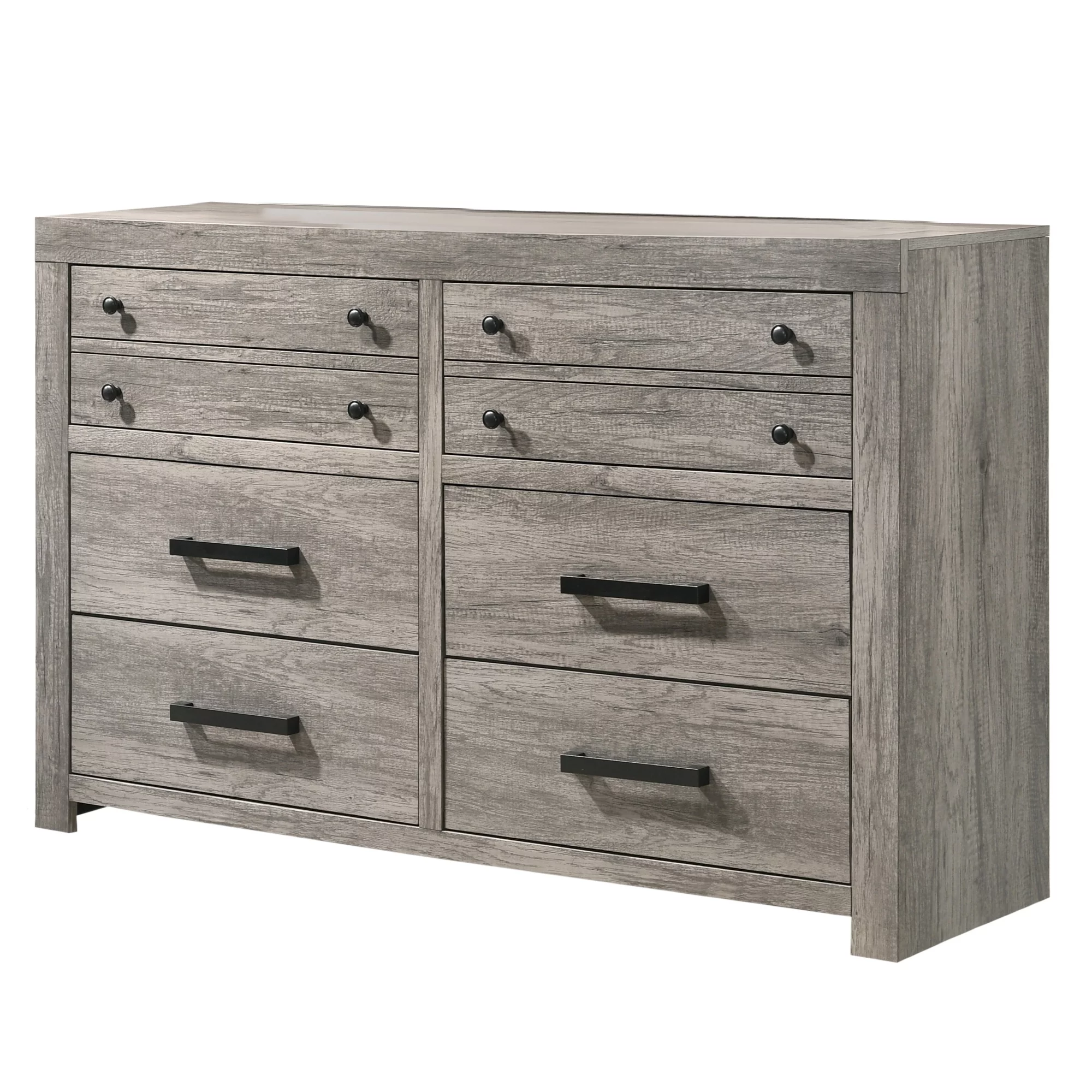 Benjara BM215295 Transitional Style Wooden Dresser with Bar Handles & Grain Details, Gray