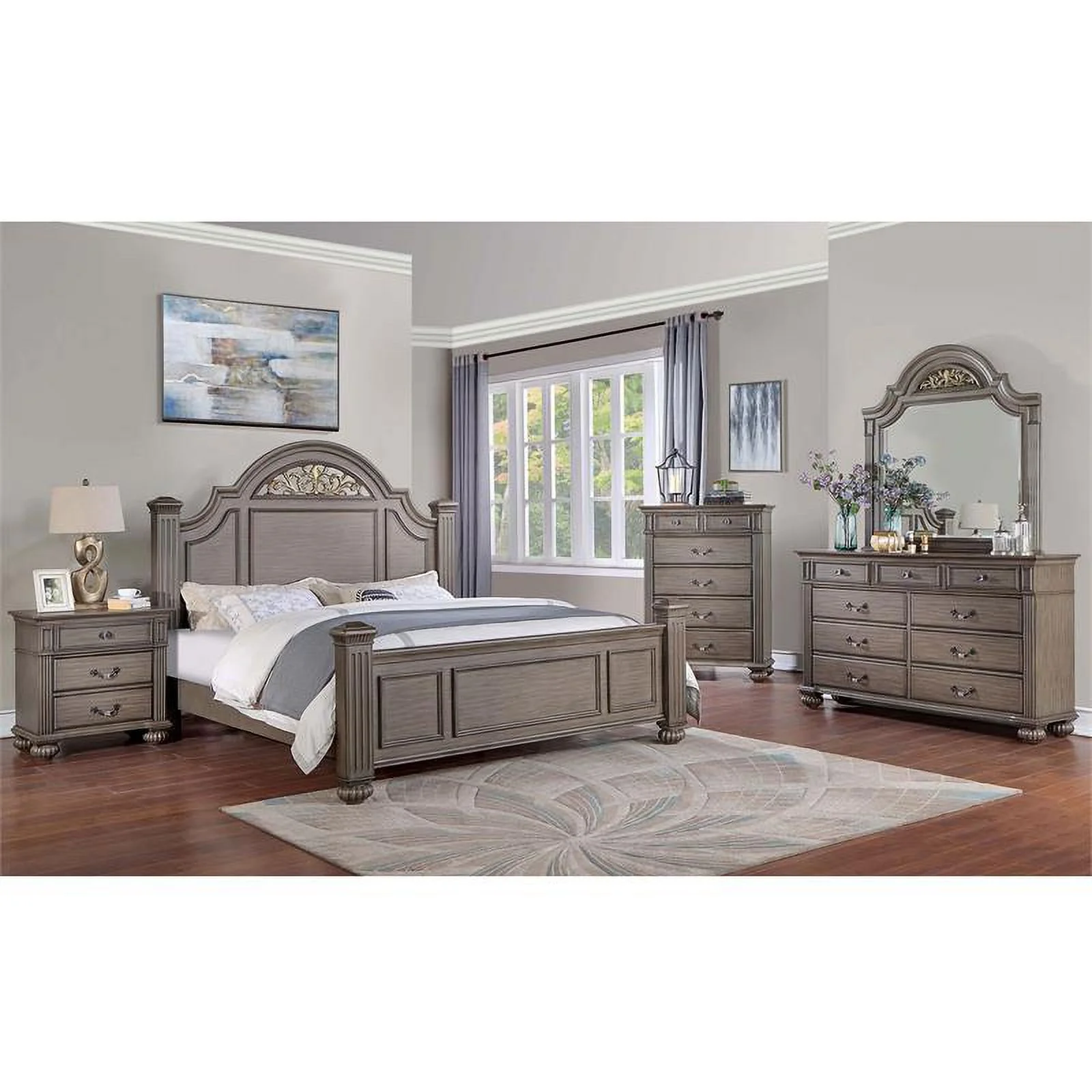 Furniture of America Damos 2-Piece Solid Wood Dresser and Mirror in Gray